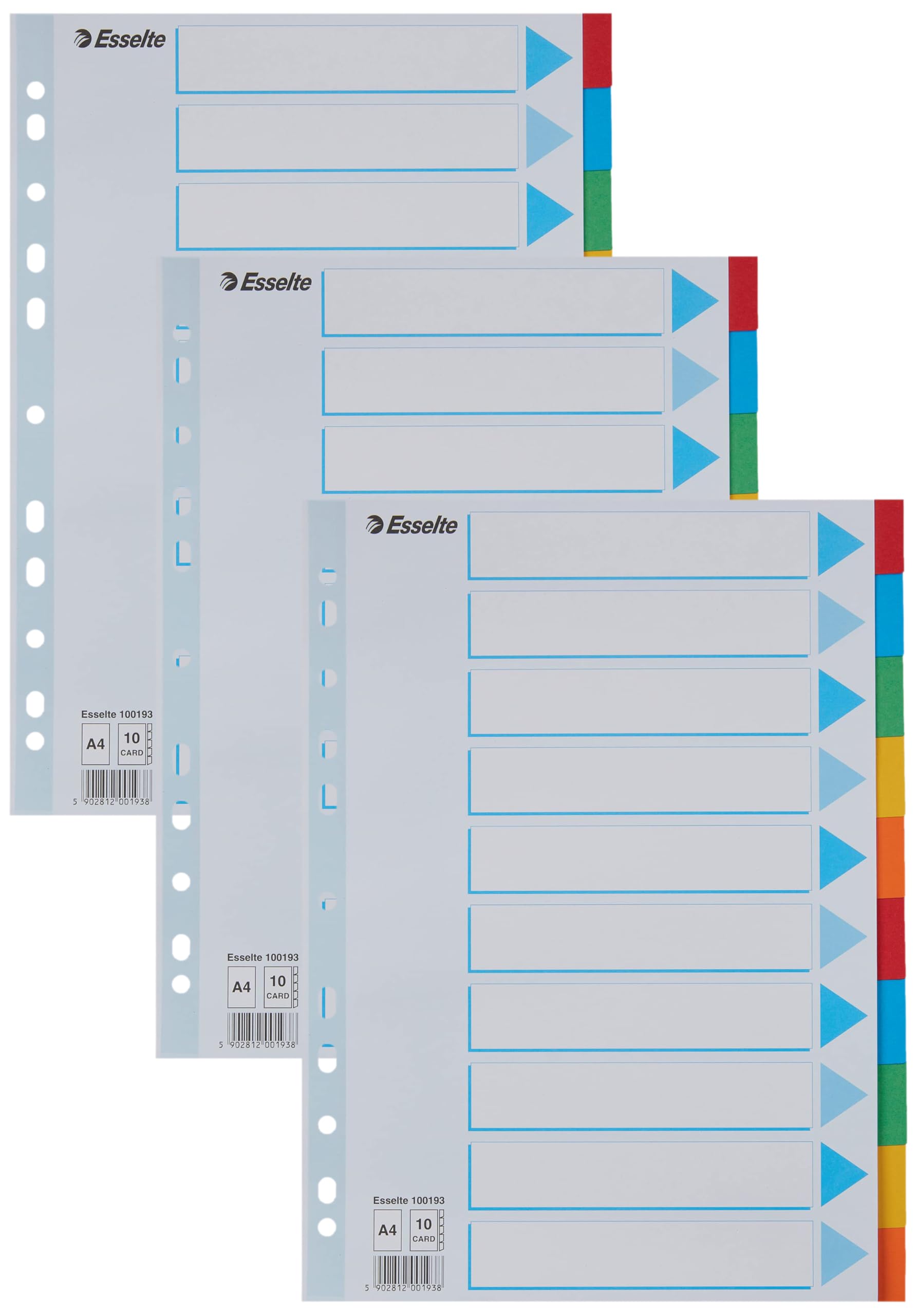 Esselte A4 Card File Dividers. 10 Parts Coloured Folder Dividers with ...