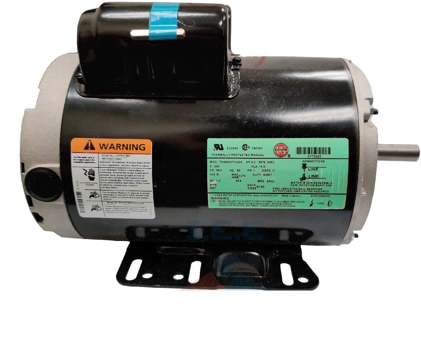 3 HP 3450 RPM Electric Motor COMPRESSOR DUTY 56 Frame 1 Phase 5/8 Shaft