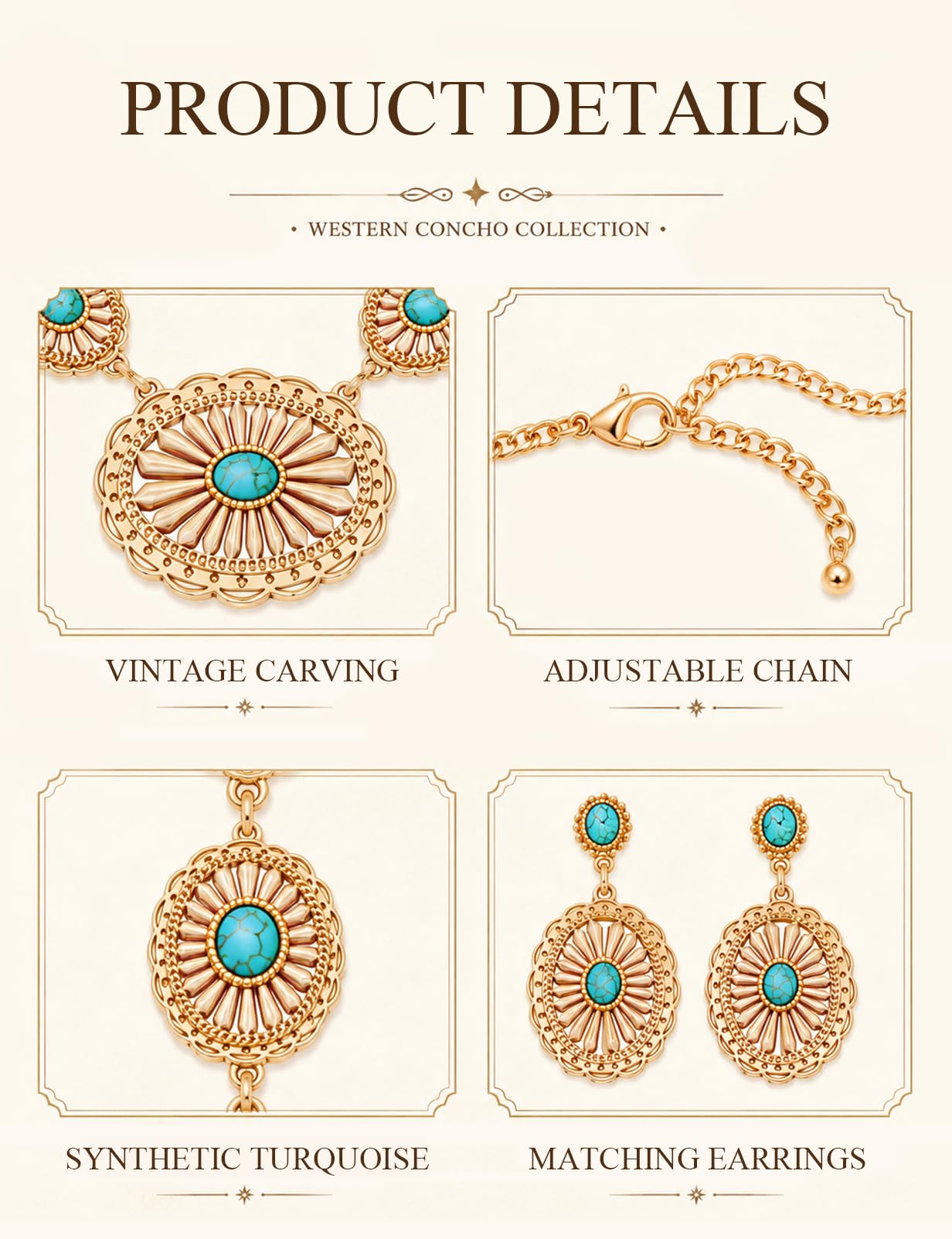 TOPACC Set di gioielli occidentali da donna turchese vintage western collana con orecchini gioielli cowgirl per concerto country outfit oro