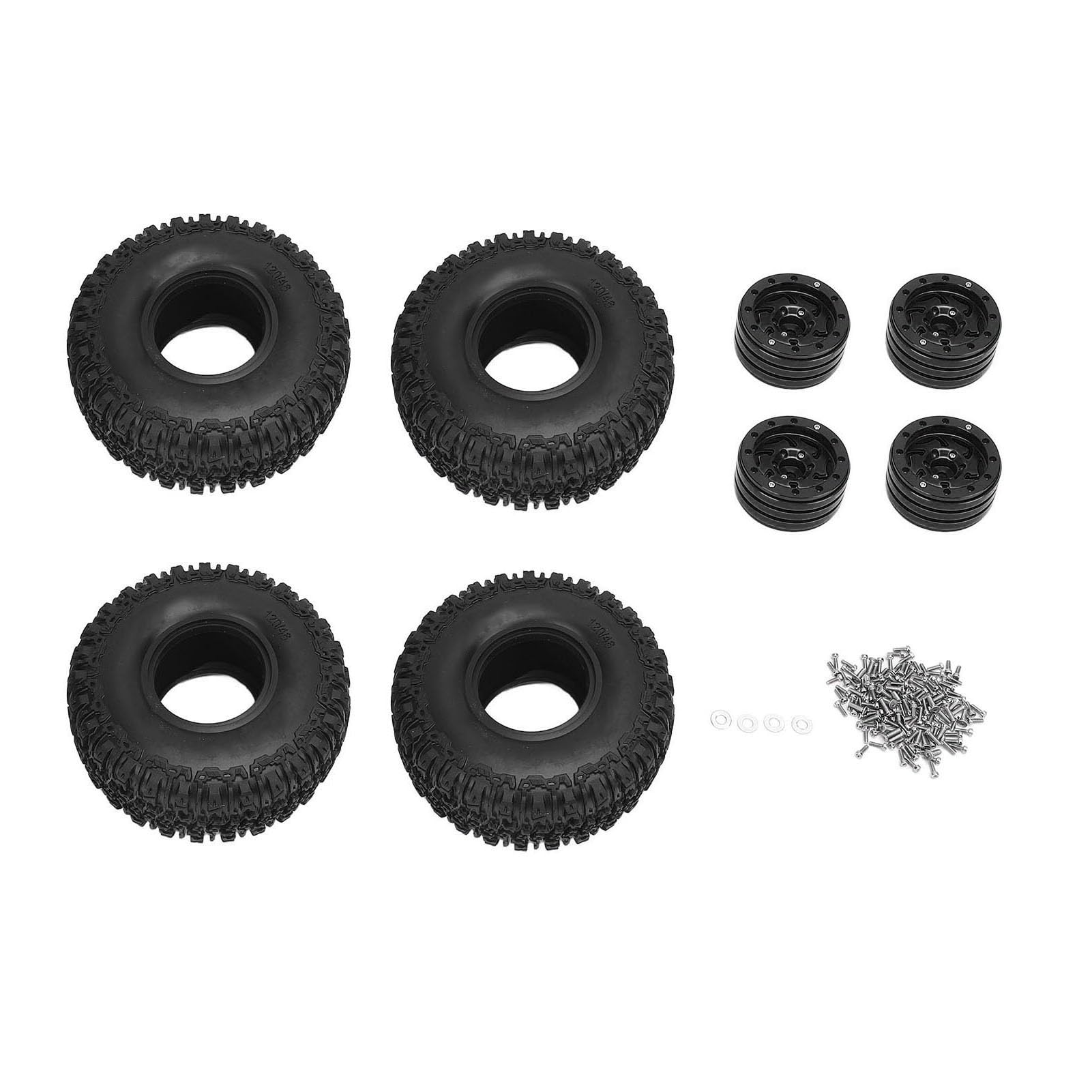 Generic Zestaw Opon do kół Gąsienicowych RC Trwała Piasta ze Stopu Aluminium Stylowy Samochód RC 4 szt. dla Entuzjastów Jazdy 120x46mm (BLACK)