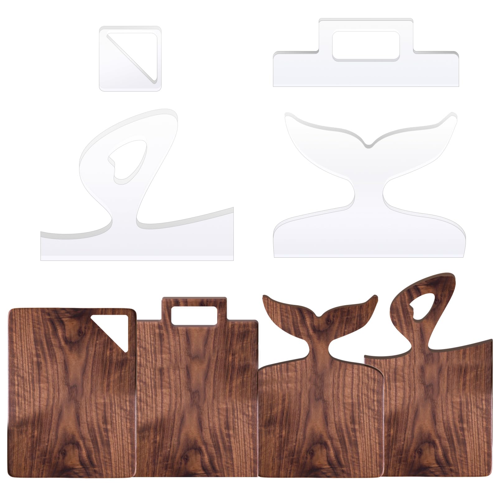 LYMOI 4 Pcs Router Templates for Woodworking, Acrylic Charcuterie Board Handles Template, Clear Cutting Board Template, Angled Curvy Tracing Stencils