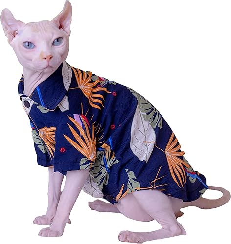 Sphynx - Ropa para gatos de verano, transpirable, con impresión fina, vintage, camisetas de algodón con botones, ropa para mascotas, chaleco para