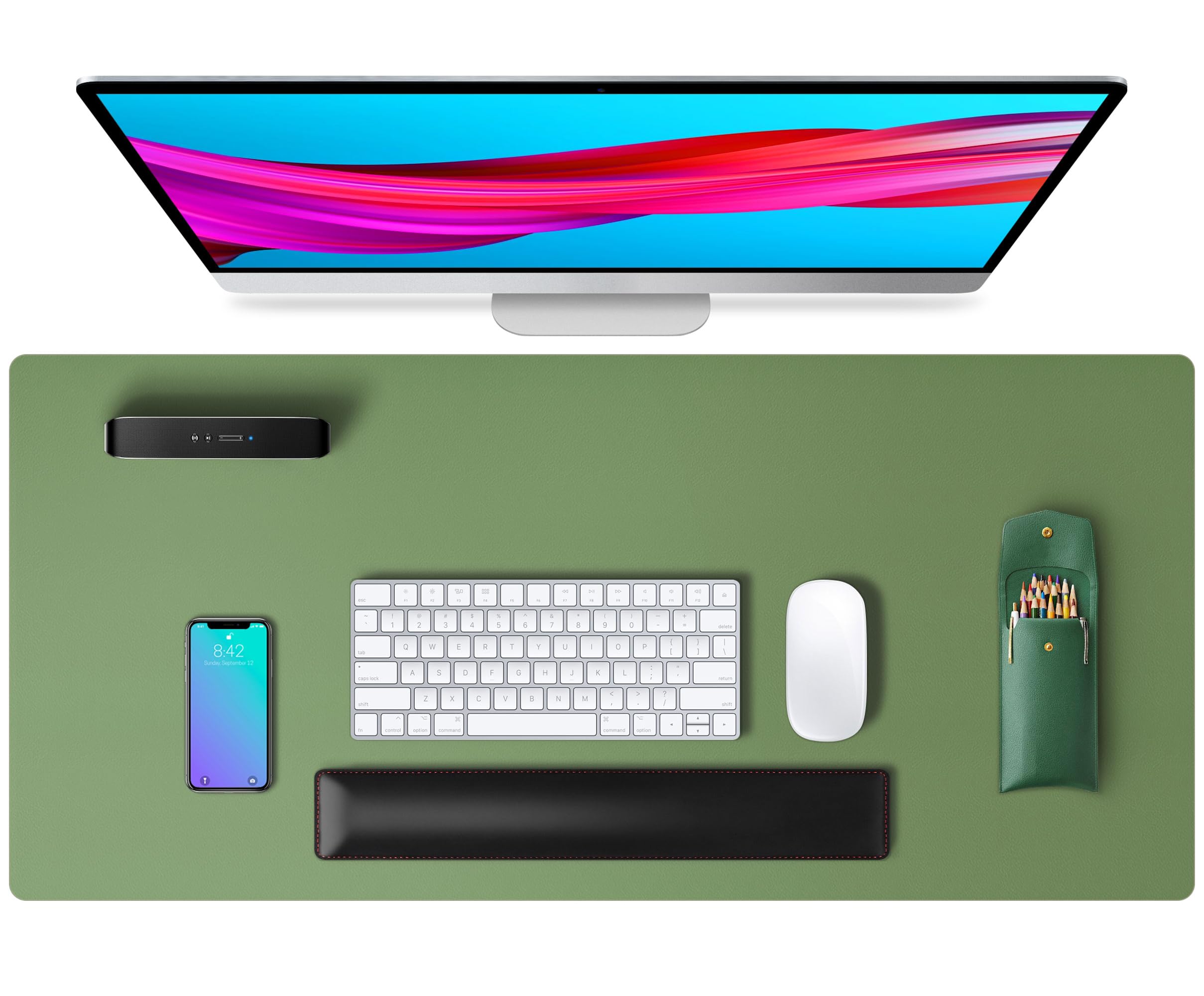 Leather Mouse Pad Protector,Mouse Pad,Office Mouse Mat, Non-Slip PU Leather Desk Blotter,Laptop Desk Pad,Waterproof Mouse Writing Pad for Office and Home（Green Size:80x40cm ）