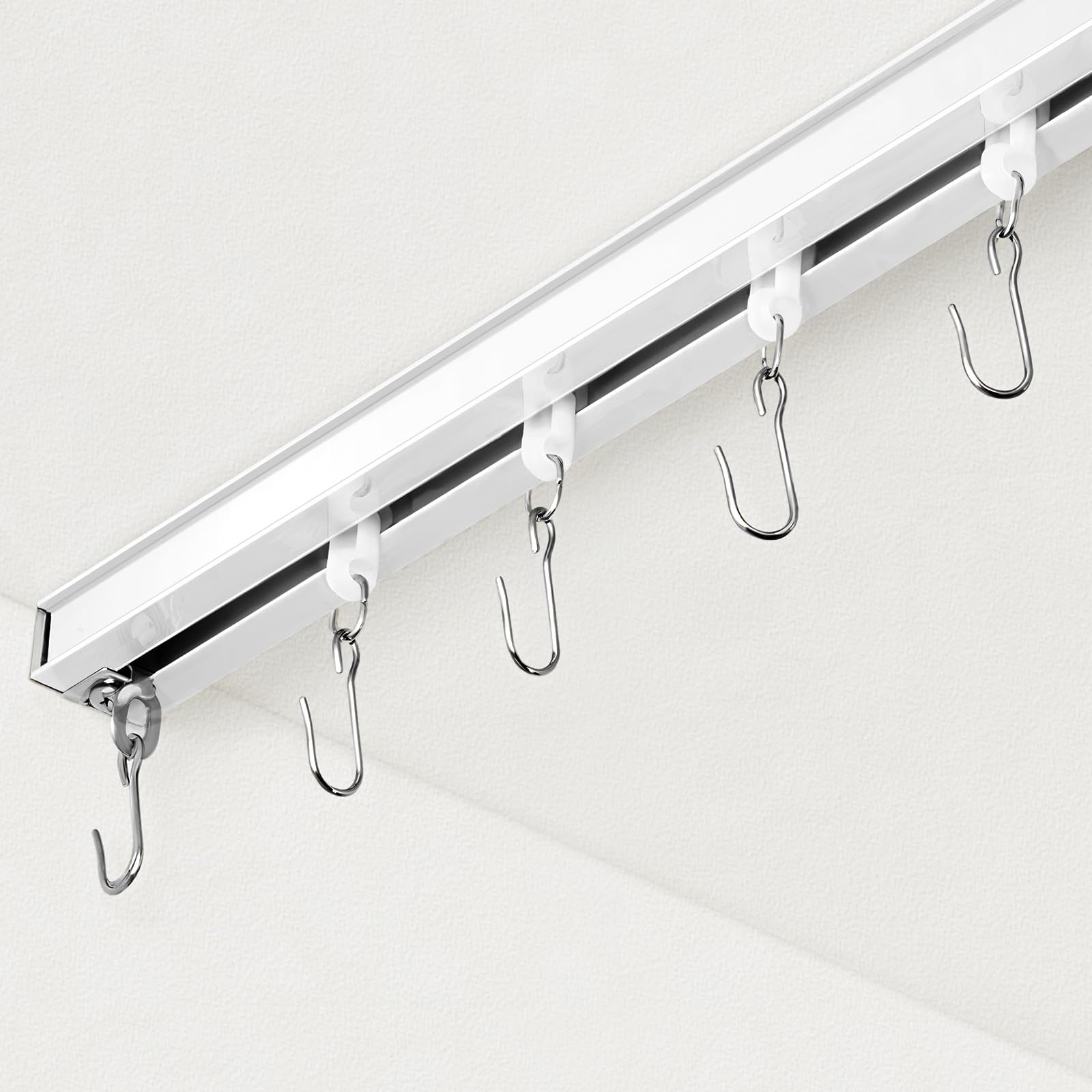 FELIDESIGN Curtain Track, Ceiling Curtain Track for Room Divider, Ceiling Mount Rail Set with Roller Hooks, White, 6ft - 9ft