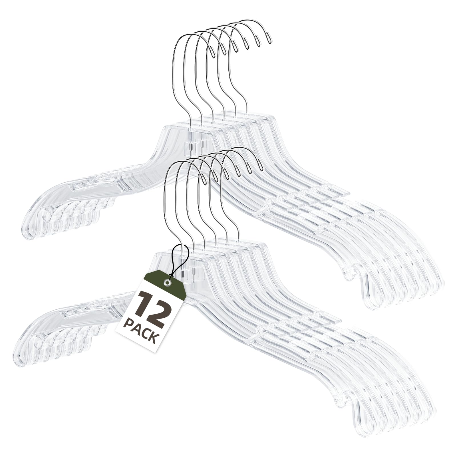 Clear Plastic Hanger 12 Pack, Heavy Duty Clothes Hangers