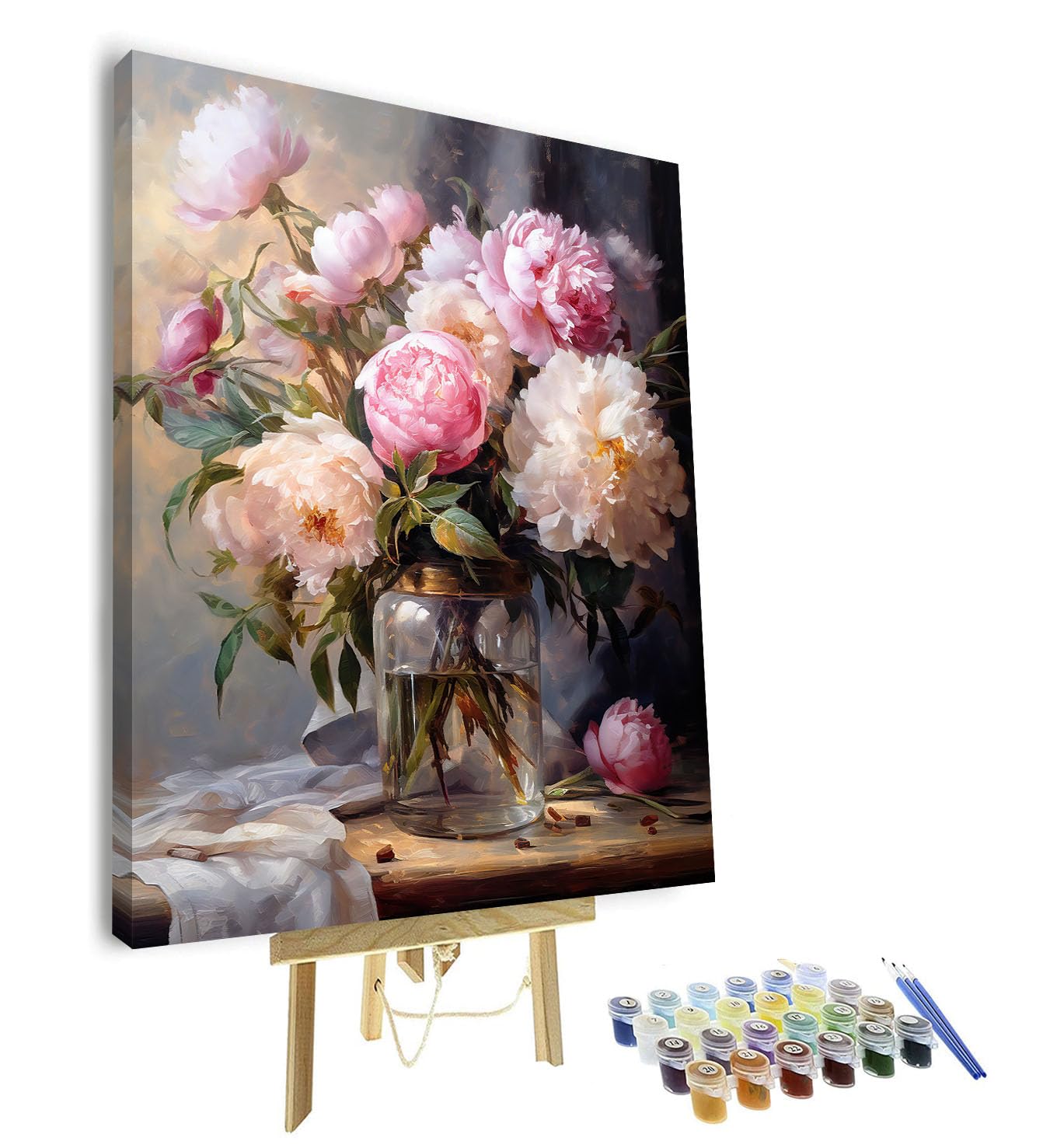 TISHIRON Flowers Paint by Numbers Kit for Adults - Peonies in a Vase Paint by Number on Canvas, DIY Acrylic Painting for Home Wall Decor - 16x20 Inch, Framed