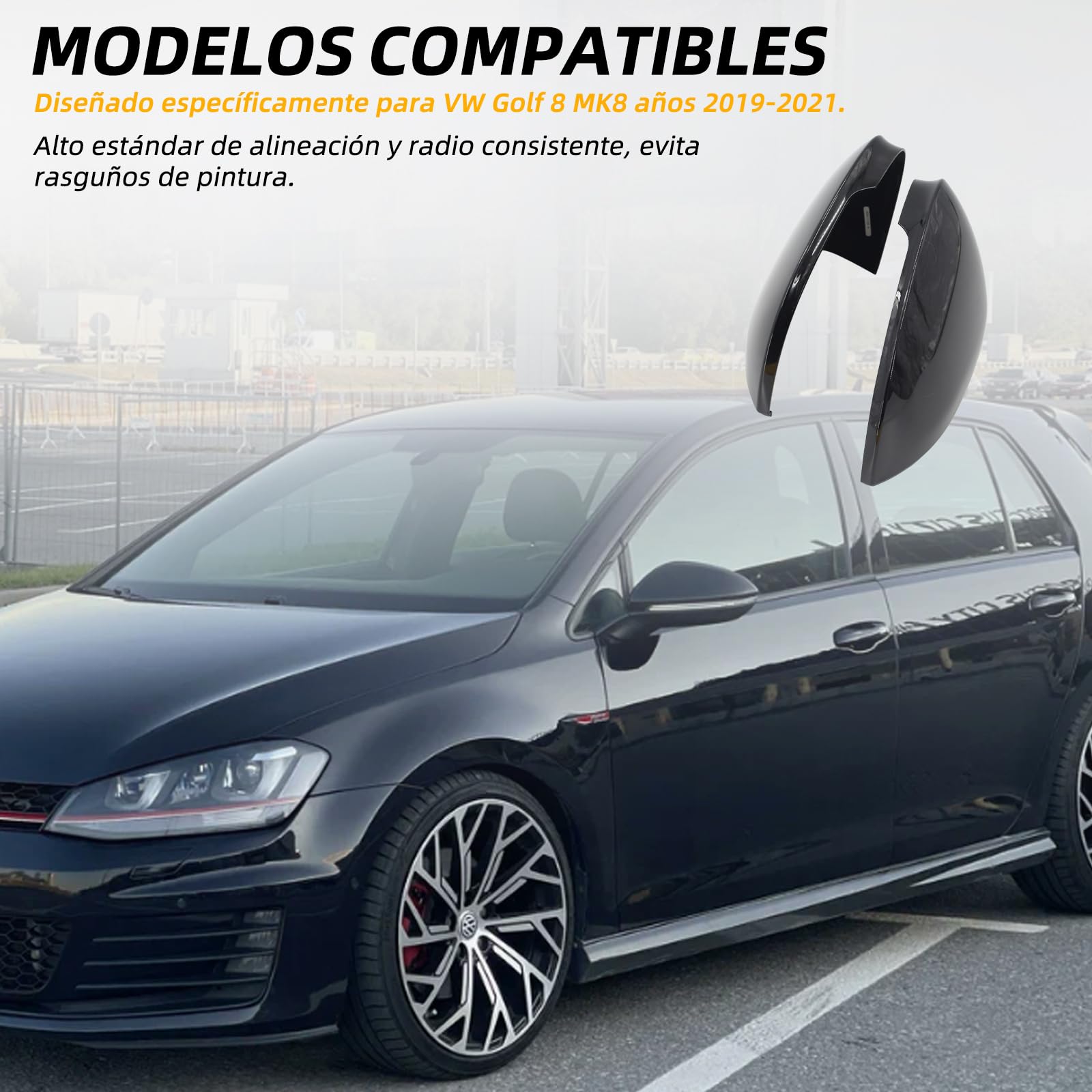 Cubierta de espejo de repuesto para Volkswagen Golf 8 MK8 (2019-2021), color negro brillante