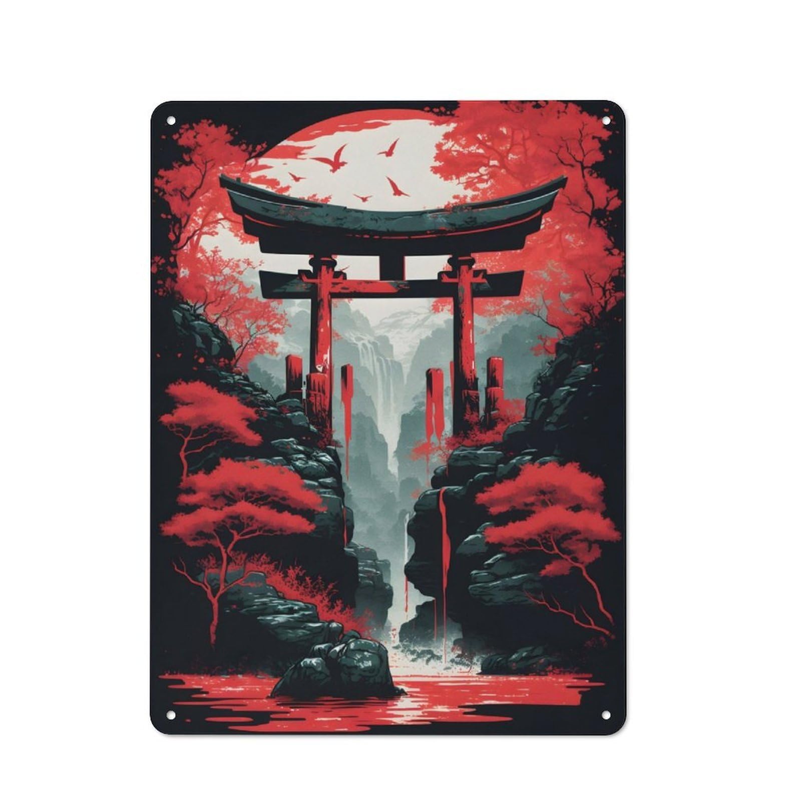 Junmoney Torii Gate 4 Metal Sign 40X30cm With For Workshop Wall, Rustic Decor, For Garage, Workshop And Man Cave Decoration