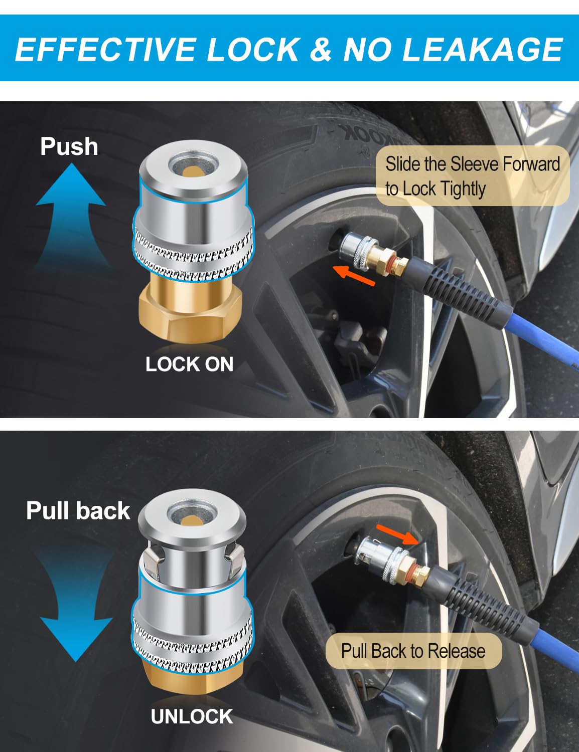 Manguera de inflado de neumáticos de 2 vías de 1/4 pulgadas x 8.2 pies, manguera de compresor de aire resistente con accesorios de acoplador rápido industrial de 1/4 pulgadas, 300 PSI