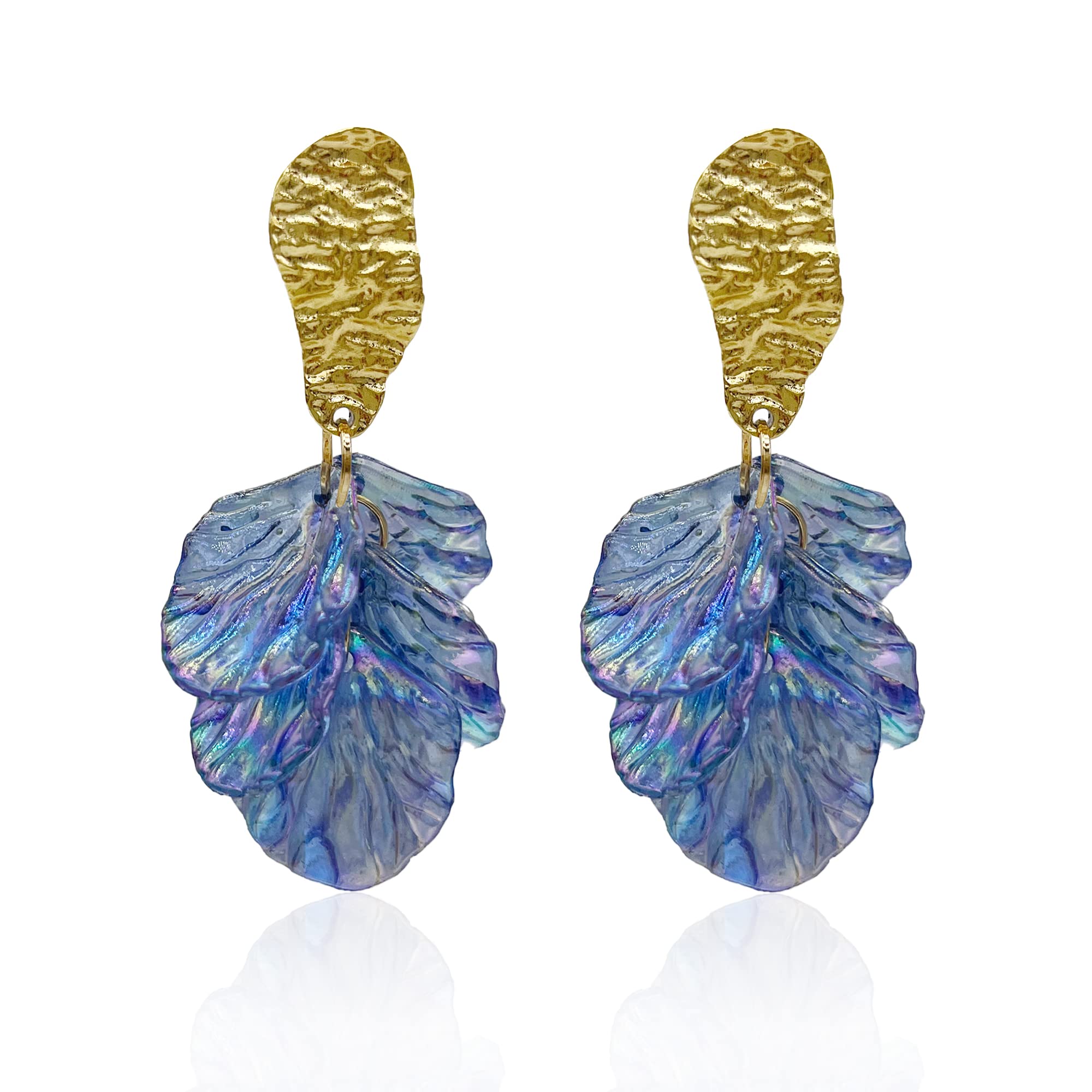 Just Follow White Rose Petal Dangle Earrings for Women Acrylic Long Drop Floral Tassel Earrings Statement Exaggerated Tiered Resin Flower Earrings for Wedding