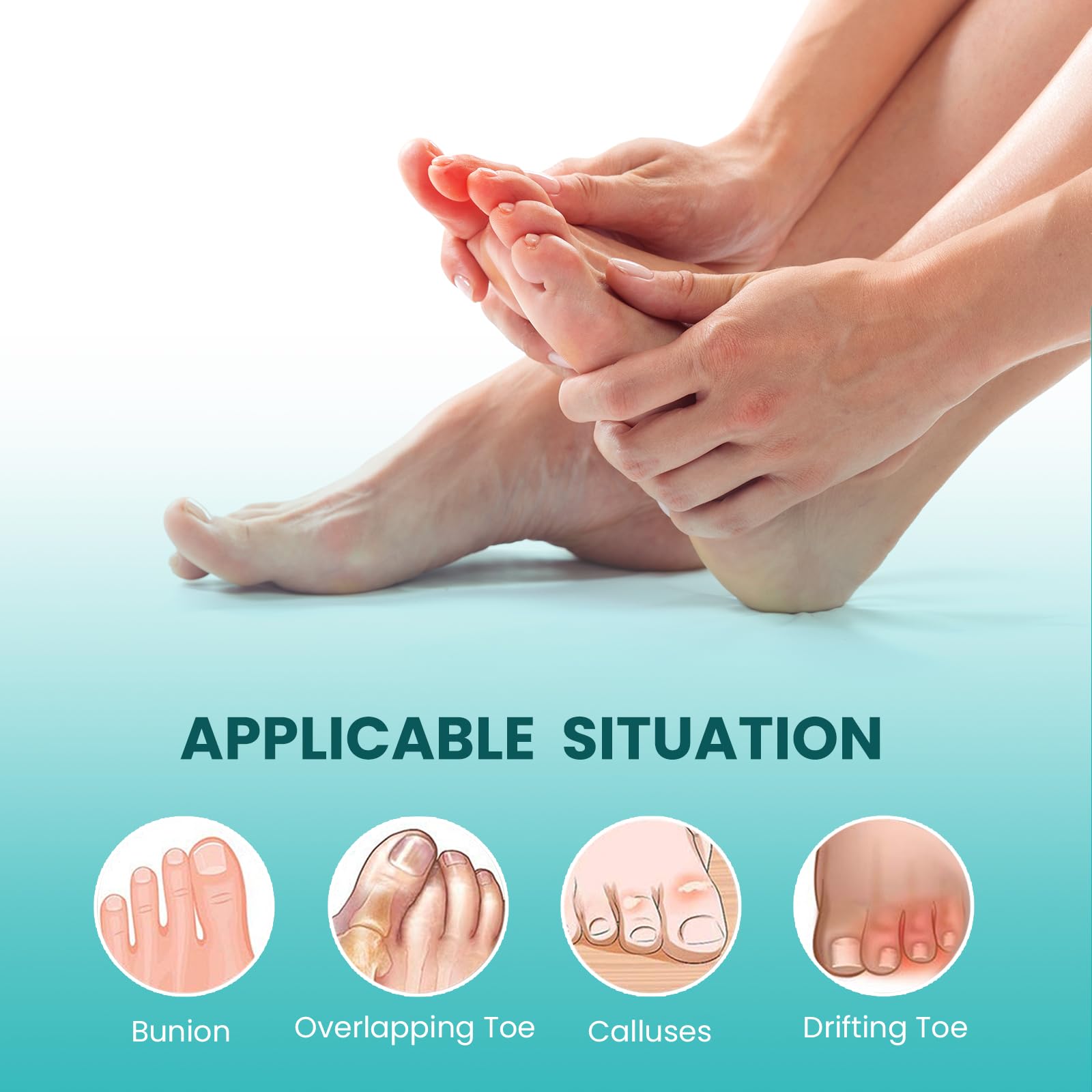 Promifun Separatori per dita dei piedi, 2 paia di distanziatori per dita in gel morbido per la correzione，separatori per dita dei piedi per alleviare la fascite plantare (Trasparente +L）