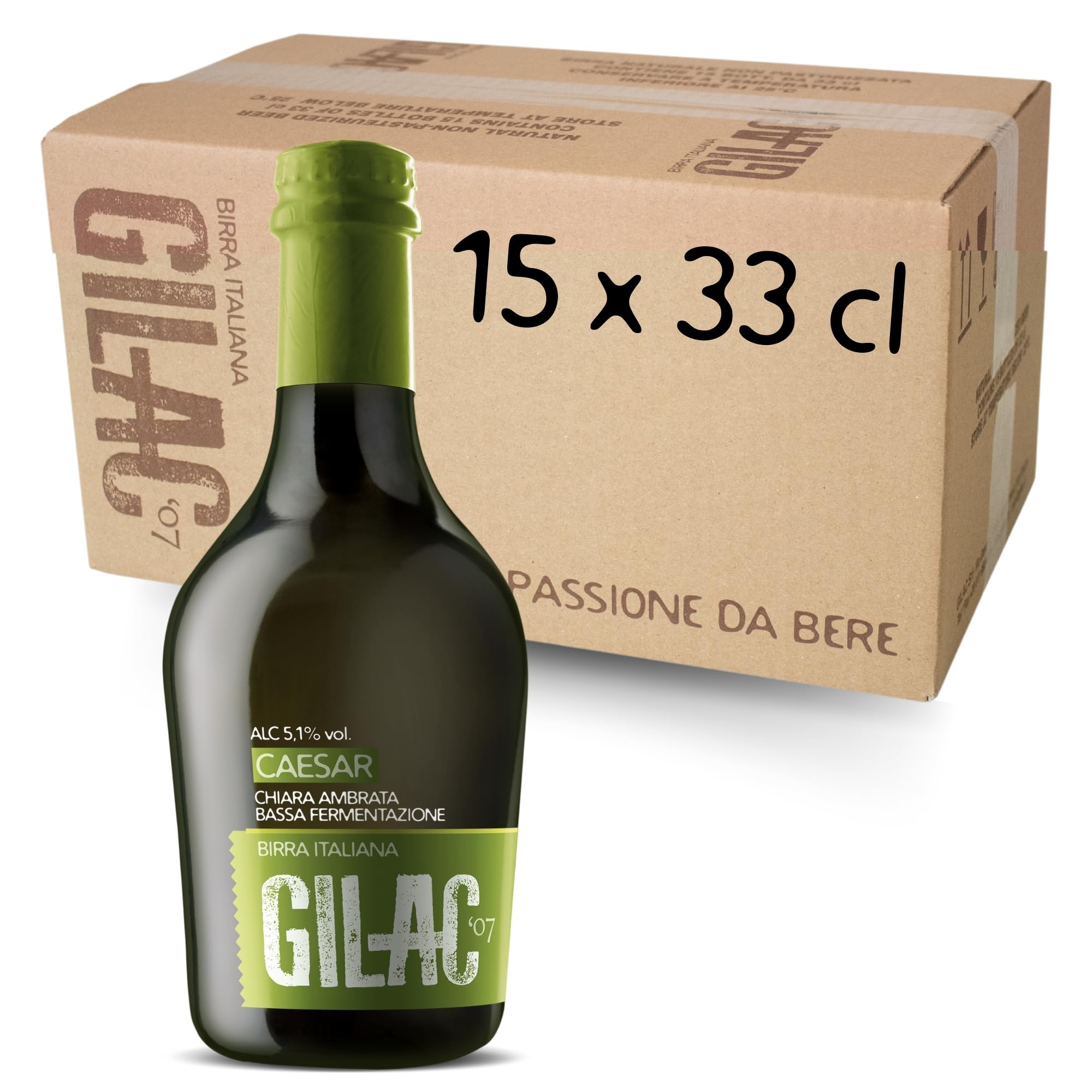 GILAC CAESAR MÜNICH HELLES Birra artigianale Ambrata 15 Bottiglie da 33 cl, Birra Speciale Italiana Non Filtrata e Non Pastorizzata, Birre artigianali confezioni regalo Gradazione Alcolica 5.1% Vol
