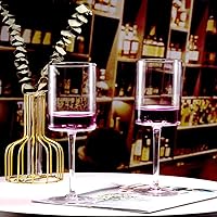 Vista 5 de Juego de 4 copas de vino sopladas a mano de 15 onzas en embalaje de regalo, copa de vino blanco grande en tallo largo, forma moderna única