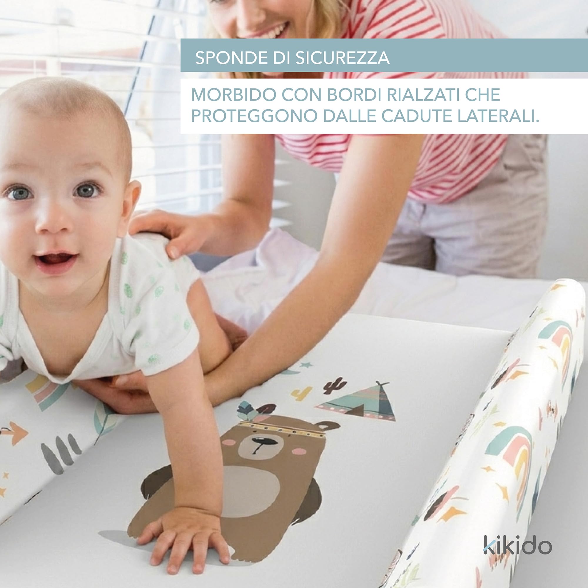 Kikido Materassino Fasciatoio 50x70 - Teddy - Materasso Fasciatoio in PVC con Bordi Rialzati - Materassino Universale con Spondine di Sicurezza, Universale e Impermeabile 70x50 - 5