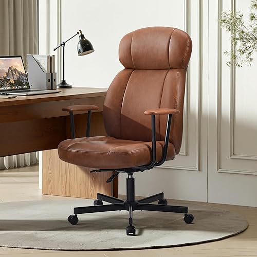 Silla de escritorio de oficina con respaldo alto, silla de cuero ergonómica transpirable con cojín de asiento de 5 capas con soporte lumbar