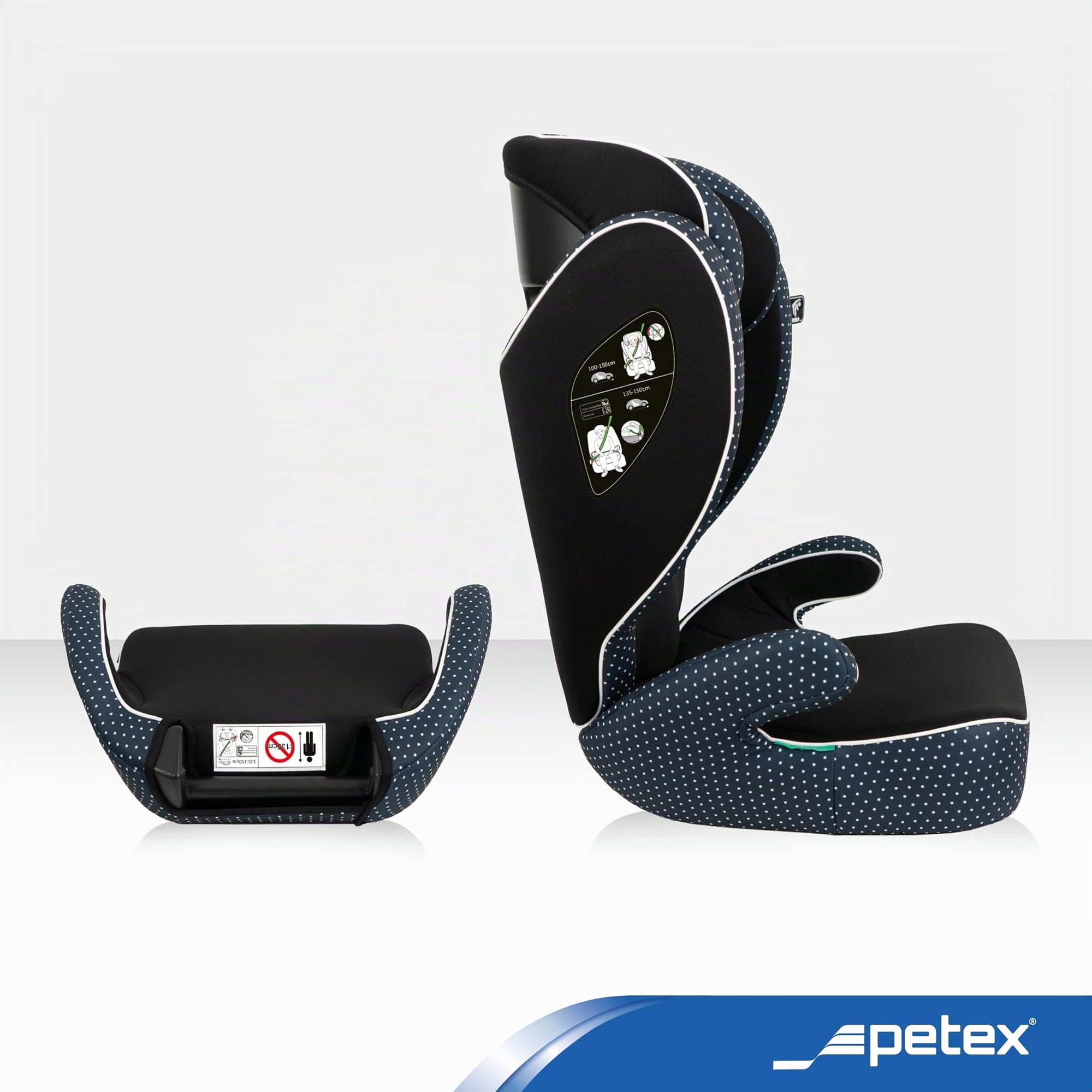 PETEX Asiento infantil para coche Basic i-Size según la norma ECE R129 para niños de aprox. 100 – 150 cm, asiento infantil regulable en altura en azul, 1 pieza
