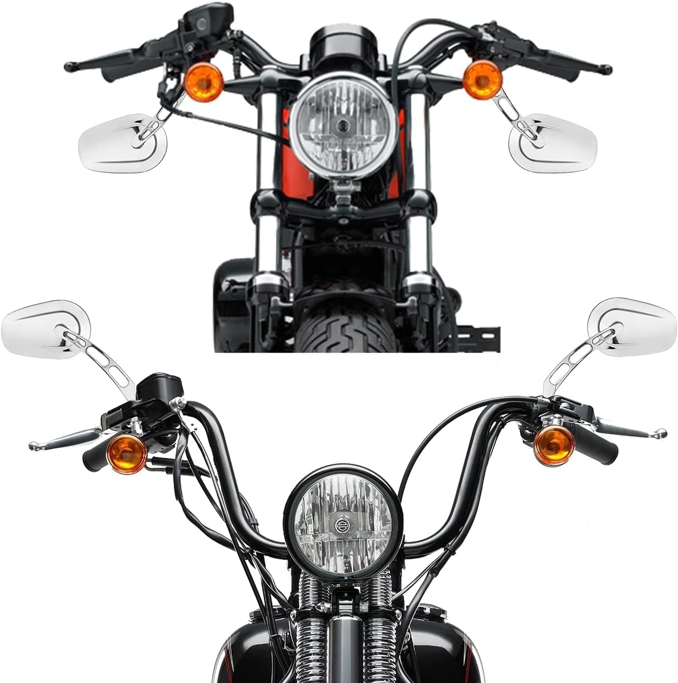 WeiSen Motorcycle Rear View Mirrors, M8 Motorcycle Mirror 360 Degree Adjustment Compatible with Harley Sportster Street Glide Road Glide Road King Dyna Softail Touring, Chrome