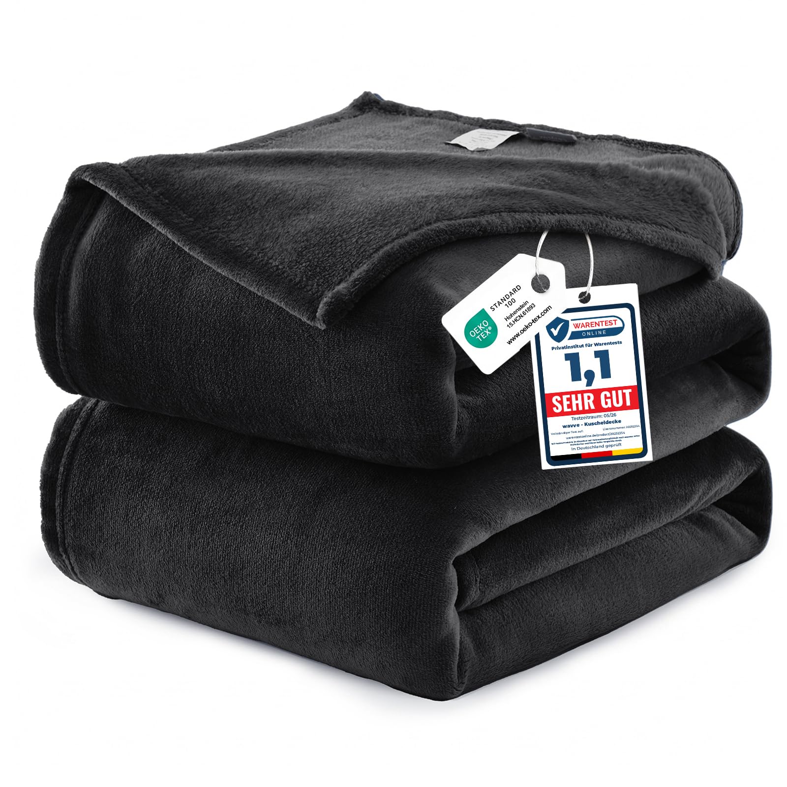 WAVVE Fleece Blanket Queen Size XL Black 7ft x 8ft - Fluffy Soft Warm Versatile Large Throw Blanket for Bed/Sofa/Couch, 220x240 cm