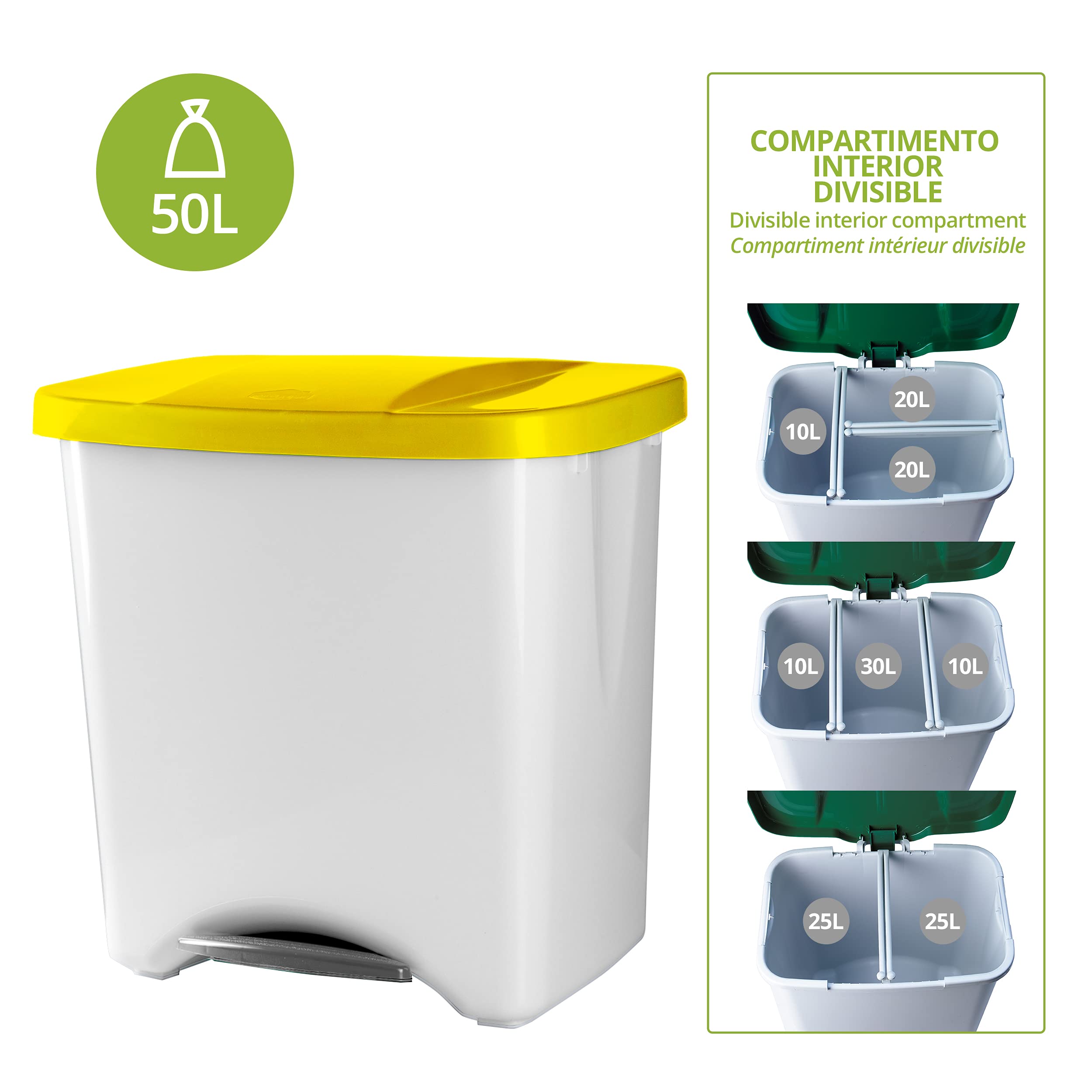 Poubelle à Pédale Écologique, 50 L, Jaune