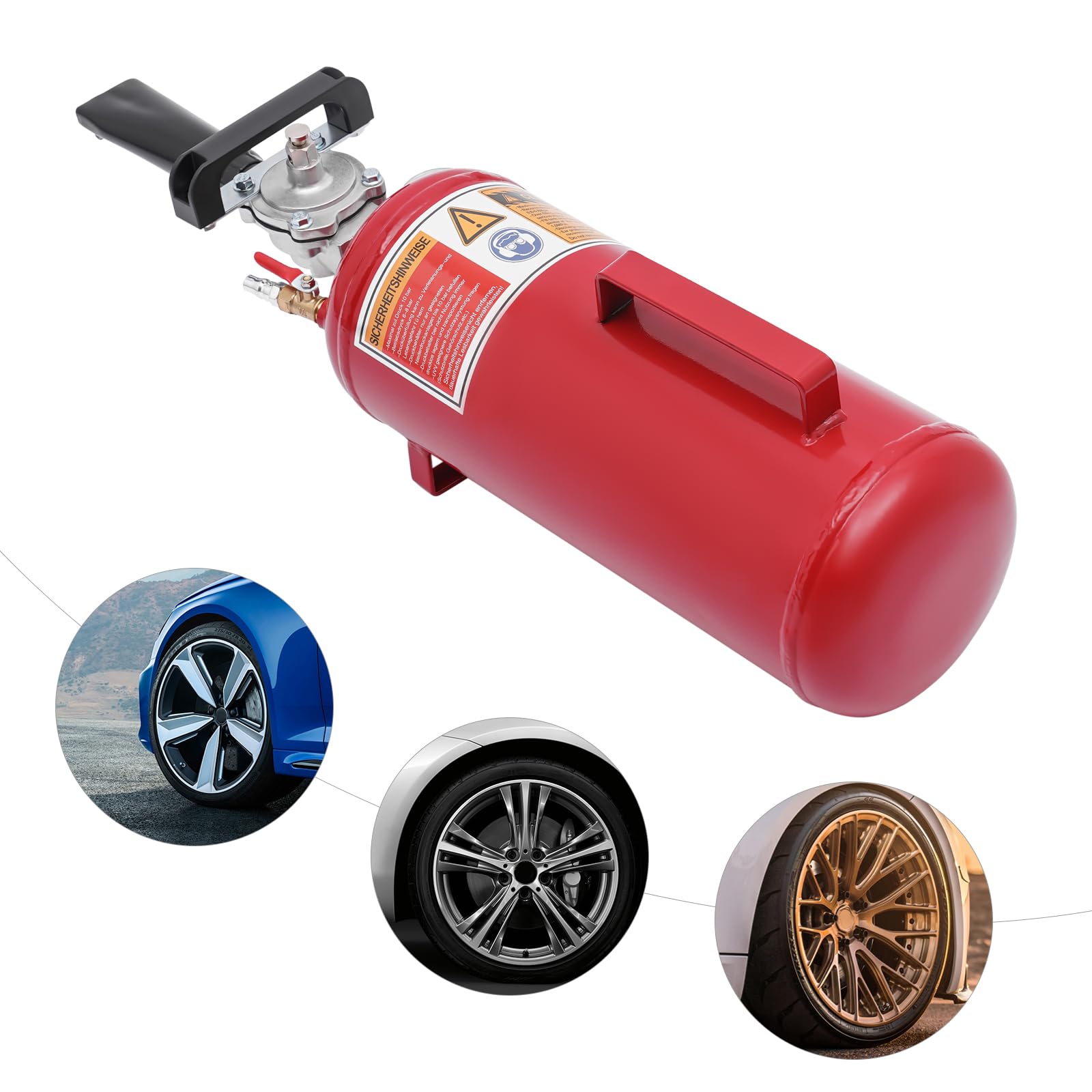 Gonfleur de pneu Booster - Rouge - Gonfleur de pneu - Booster de gonfleur de pneu - Manomètre de pression - Signal d'avertissement clair - Conçu pour motos et véhicules électriques