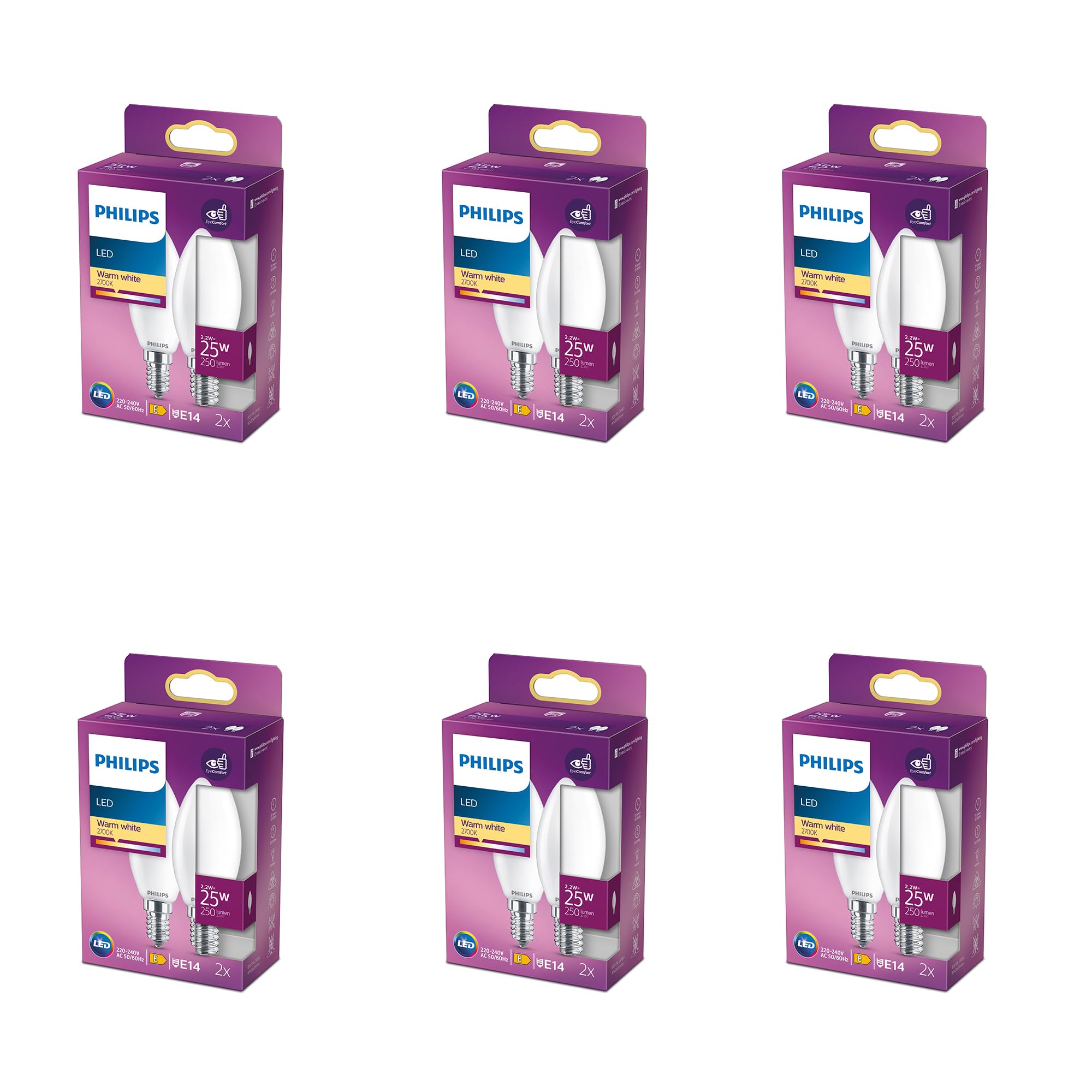 Philips Vorteilspaket - E14 - Kerzen LED Lampe - Matt - 25W - Nicht dimmbar - Warmweißes Licht - Set 12 Stück