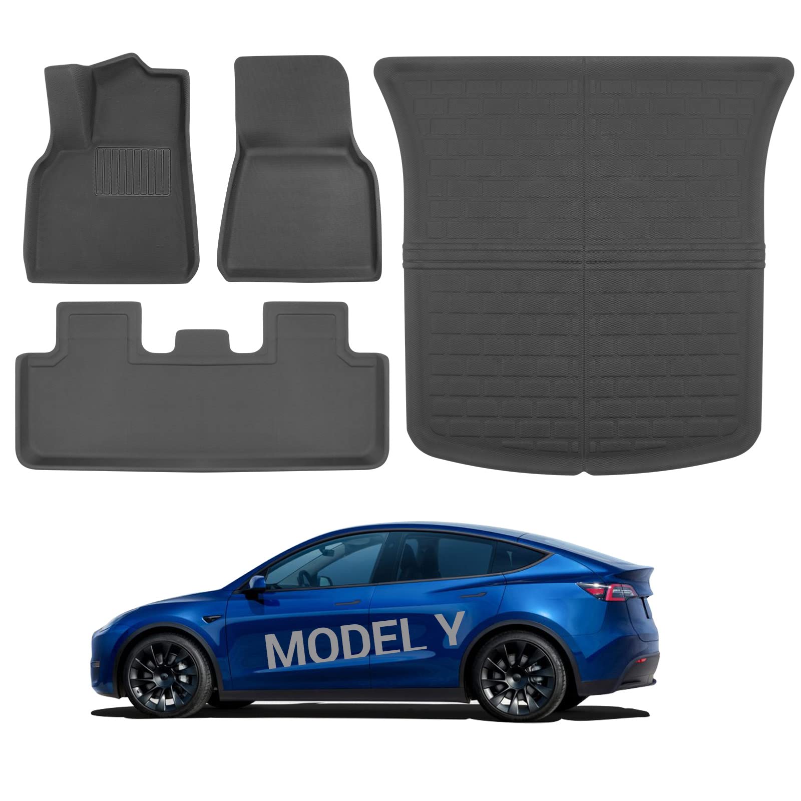 Motrobe Tesla Model Y Floor Mats 3D Cargo Liners All-Weather Waterproof Protect Floor Interior Liner Accessories for 2020-2023 Model Y 4PCS