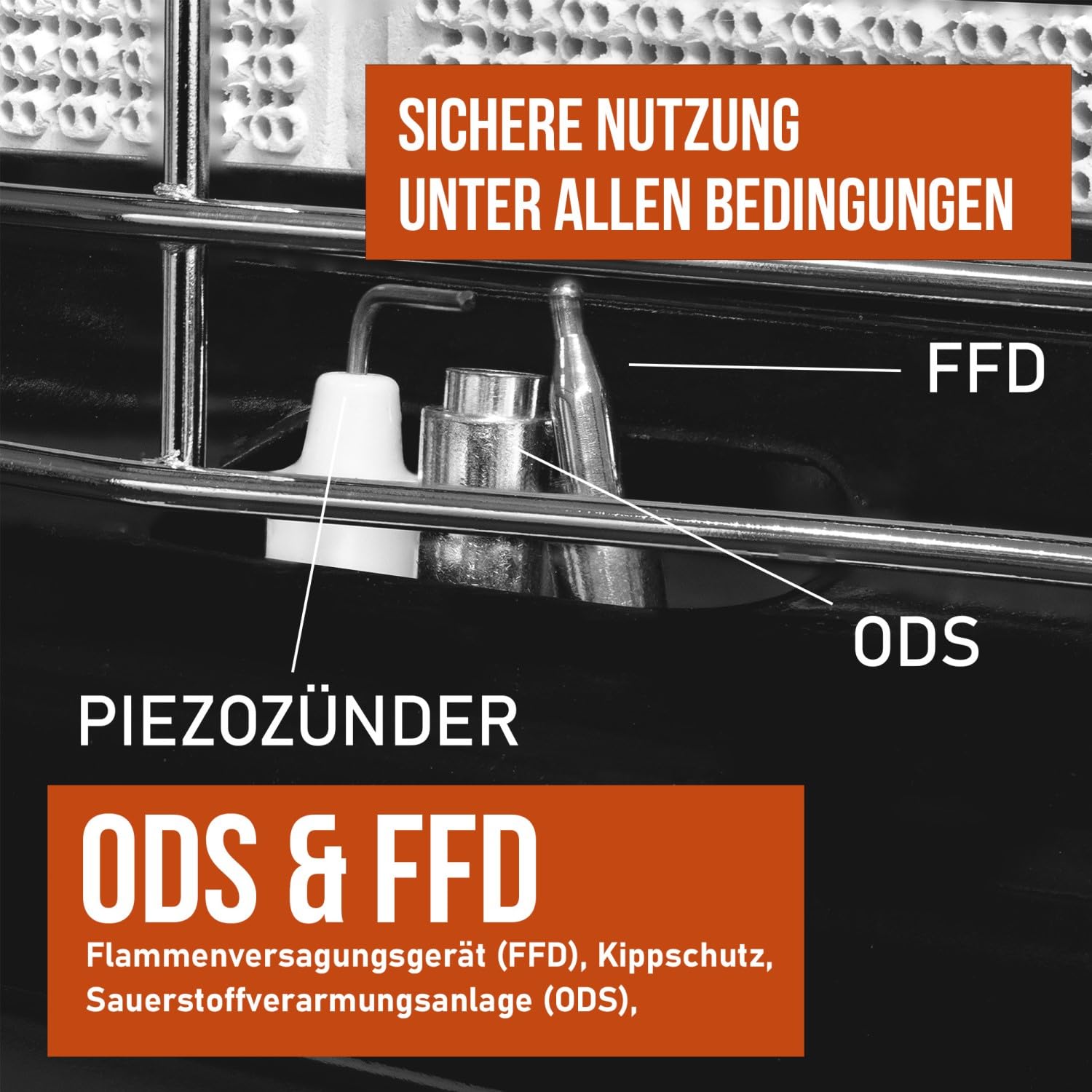 Gasheizung 4200 Watt Heizstrahler, schwarz | Gasofen mit Keramik Gasheizer, inkl. Gasdruckregler und Gasschlauch, Infrarot Keramikbrenner