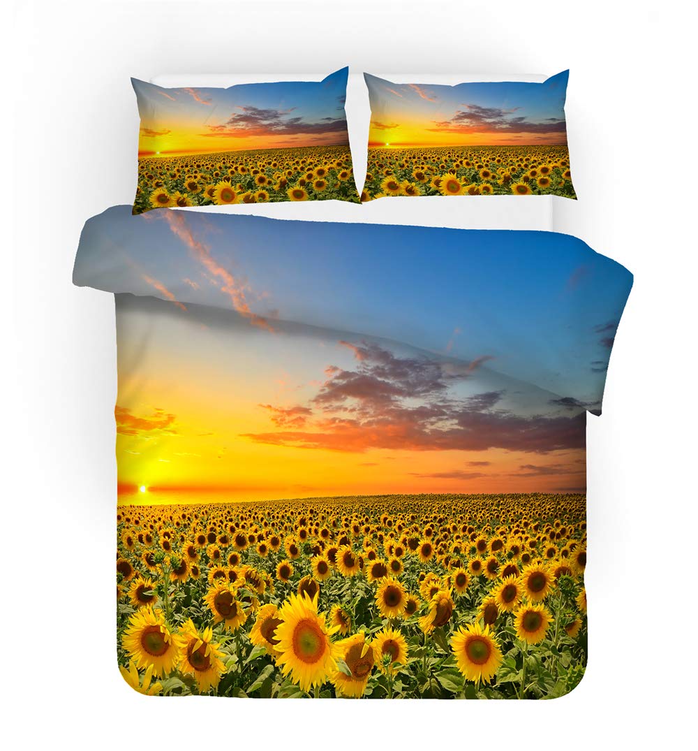 REALIN Set Biancheria Letto Girasole Copripiumino Oro Verso Il Sole 2/3/4PCS Copripiumini/Lenzuola/Federe,Singolo,Matrimoniale,King