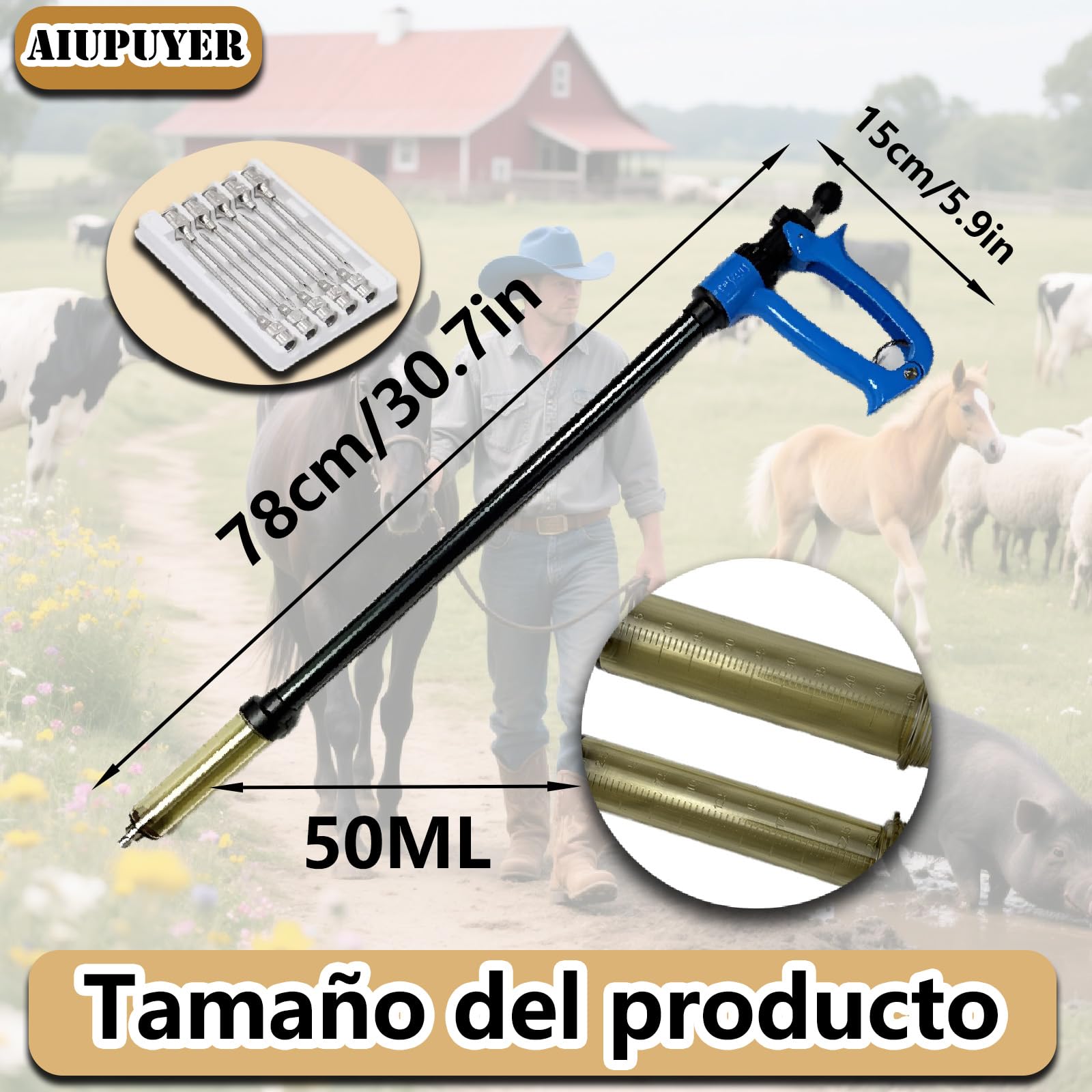 Jeringa Inyectora Ajustable SemiautomáTica De 25 Ml, Dispensador De Medicamentos Veterinarios, Bomba De Jeringa De PrecisióN, Ajustable De 0,5 Ml A 2,5 Ml (azul, 25ml)