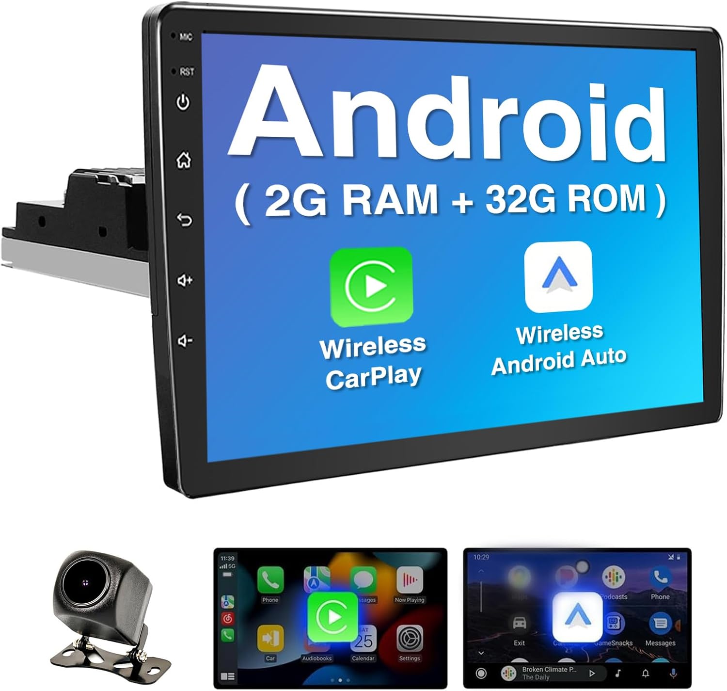 Binize Android System Car Stereo 10 Inch Single Din with Wireless Carplay&Wireless Android Auto, 2+32G,GPS Navigation Receiver,Bluetooth,FM,Dual USB,Mirror Link,Support Backup Camera Binize Android System Car Stereo 10 Inch Single Din with Wireless Carplay&Wireless Android Auto, 2+32G,GPS Navigation Receiver,Bluetooth,FM,Dual USB,Mirror Link,Support Backup Camera
