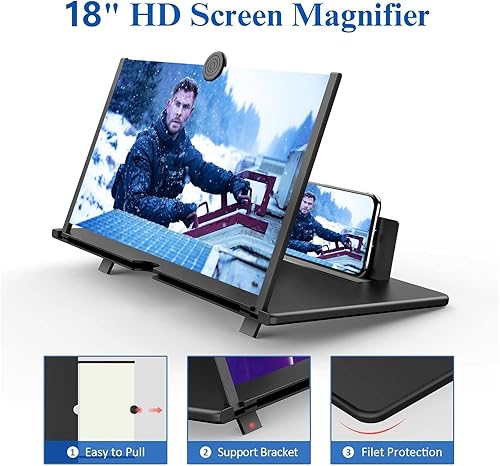 Miniatura 2 de Lupa de pantalla de 18 pulgadas para teléfono inteligente - Proyector de aumento de pantalla de teléfono móvil HD 3D para películas, videos y