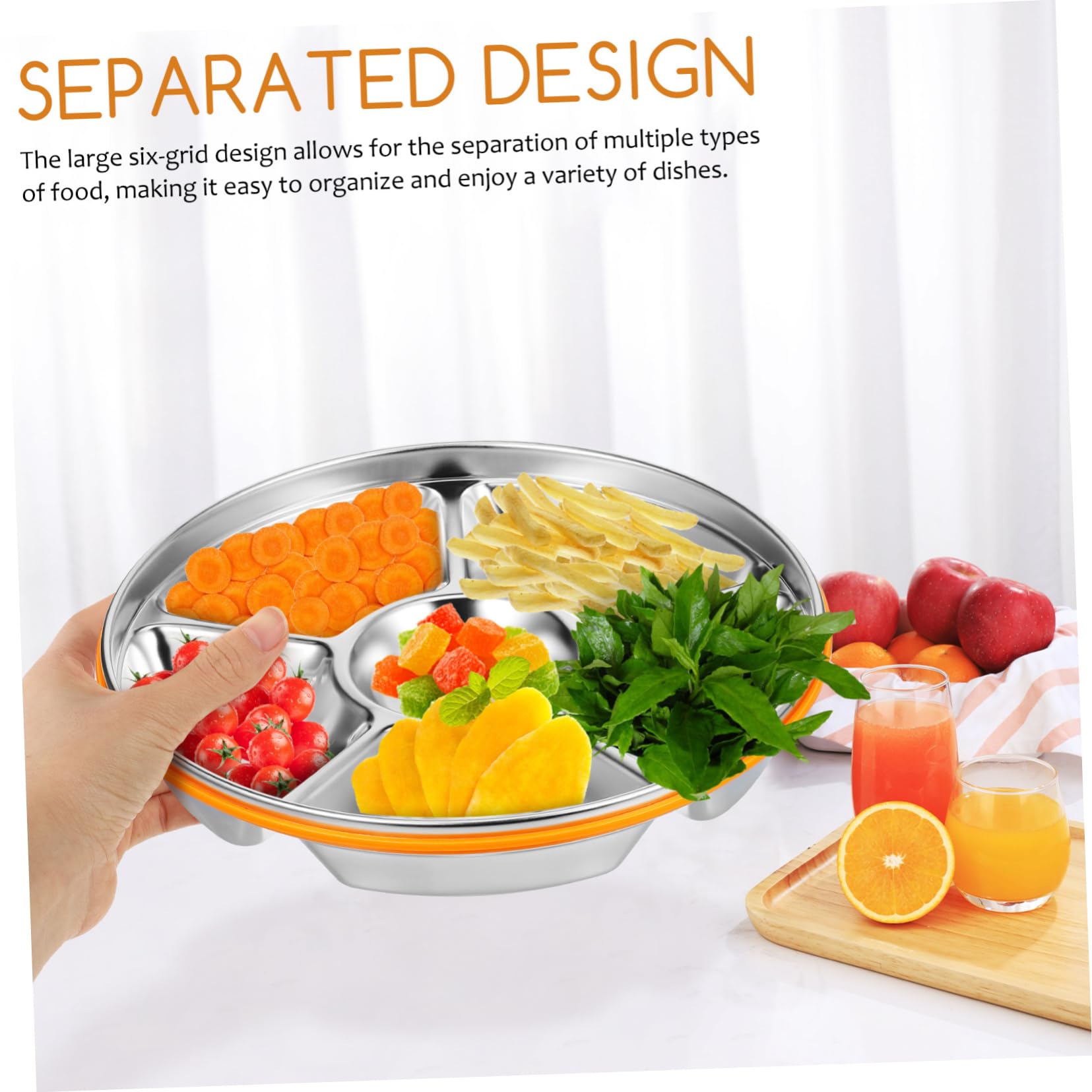 Snackbox Edelstahl mit Deckel Servierplatte mit 6 Fächern aus Edelstahl und Pp Getrenntes Design für Picknick und Outdoor