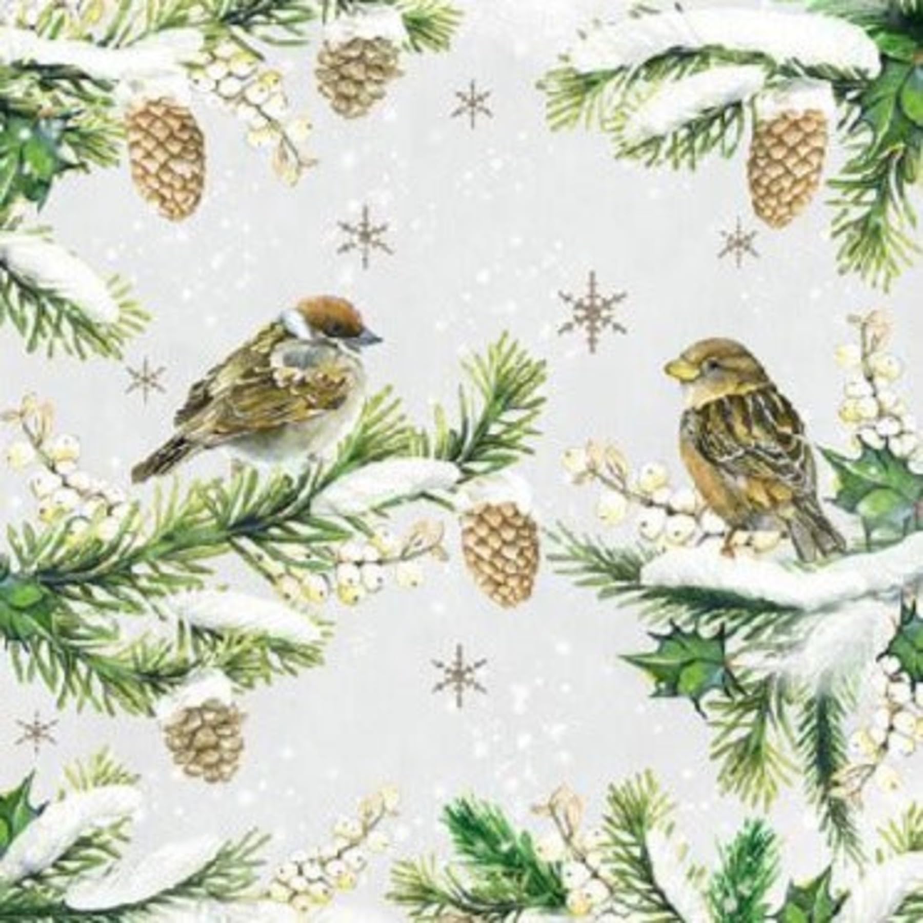 Set of 2 Individual Decoupage Paper Party Napkin Christmas Sparrows Winter Birds Watercolor Decor Luncheon Napkins for a Birthday Holiday, Wedding, Cocktail Party