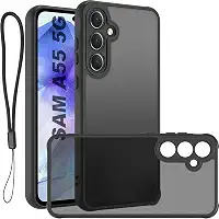 USTIYA FG Capa para Samsung Galaxy A55 5G Case Matte Acrílico Uso Resistente Protetora de Câmera Capinha Acessórios para Celular com Cordão Preto