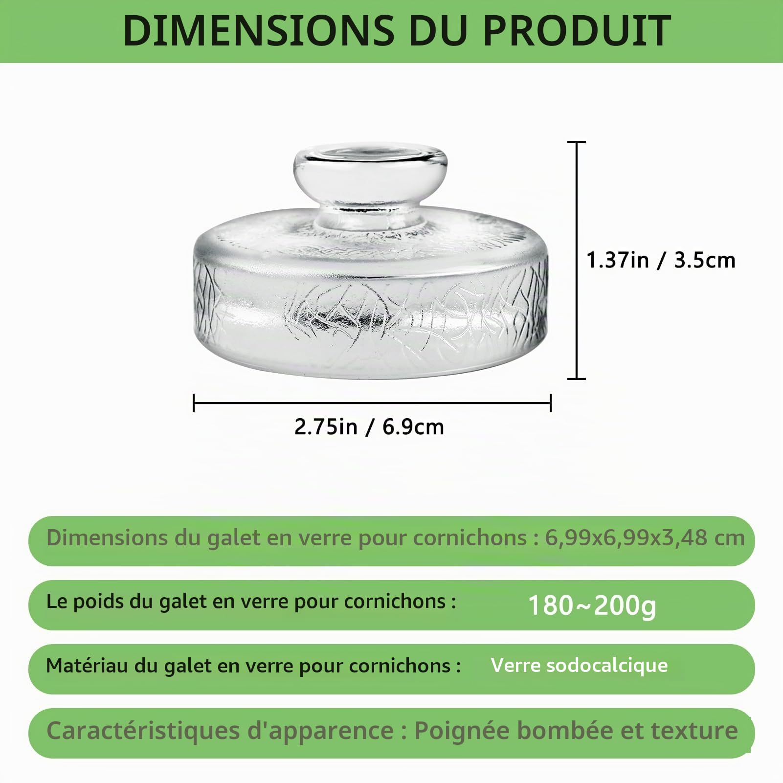 Artcome Lot de 10 poids de fermentation en verre avec poignée à prise facile et design à texture unique pour bocaux Mason à large ouverture