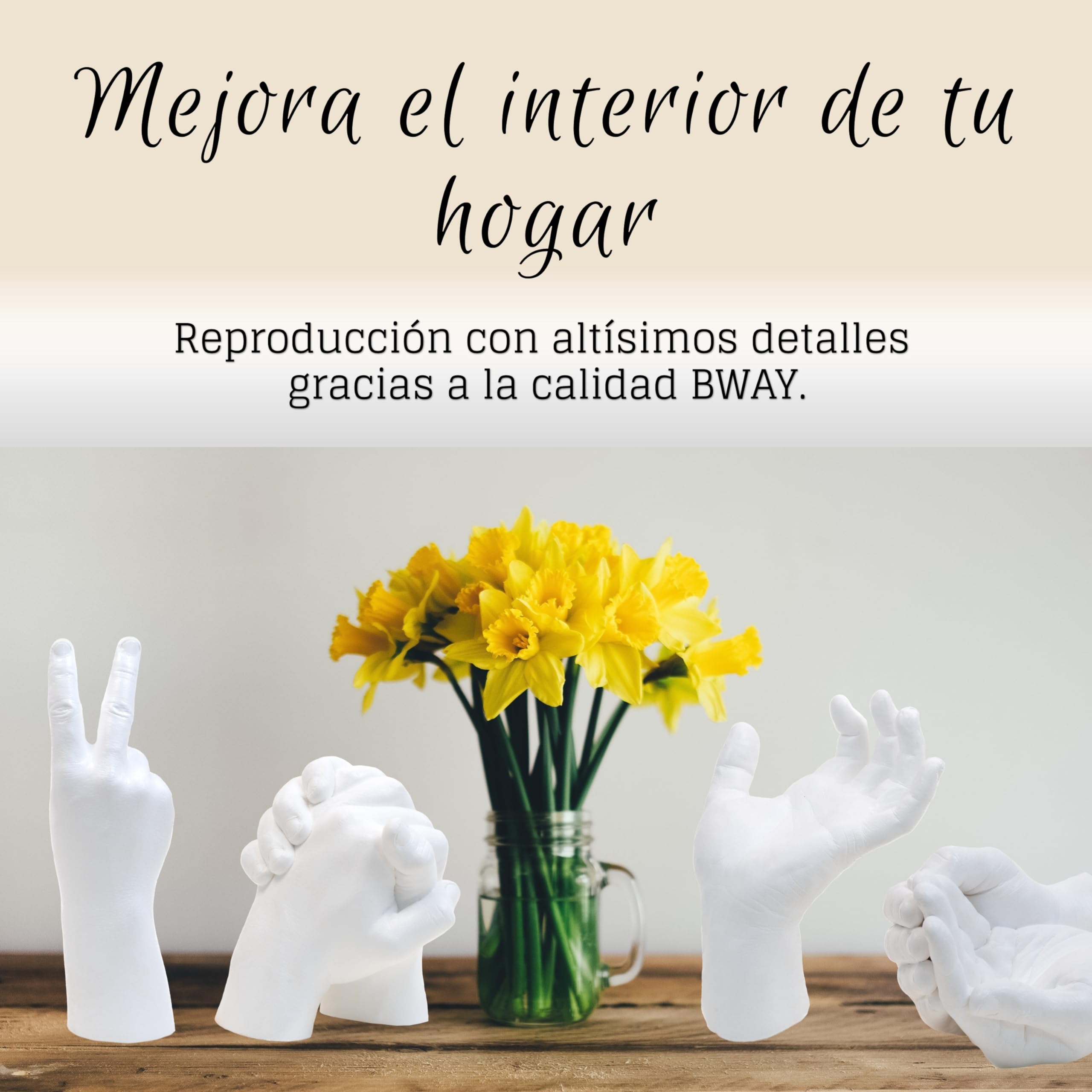 BWAY Moldes Manos Kit - Alginato para Moldes - Escultura Manos Pareja - Fácil de Usar y Excelente Nivel de Detalle - Instrucciones multilingües