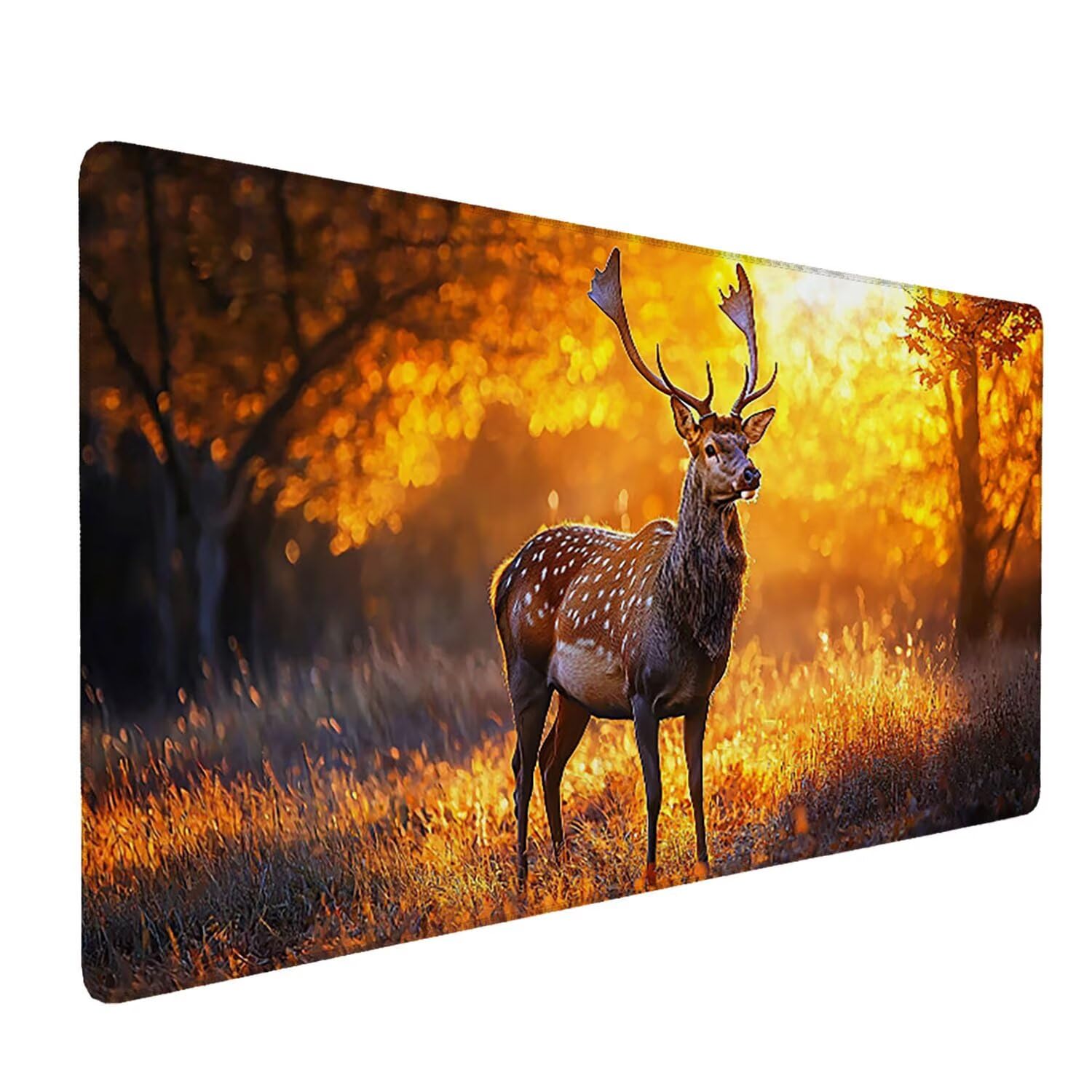 Gamingowa podkładka pod mysz, 1200 x 600 mm, XXL, przedłużona, duża podkładka pod mysz, szyte krawędzie, antypoślizgowa gumowa podstawa, ochrona do biura domowego (zachód słońca, jelenie) Z-880