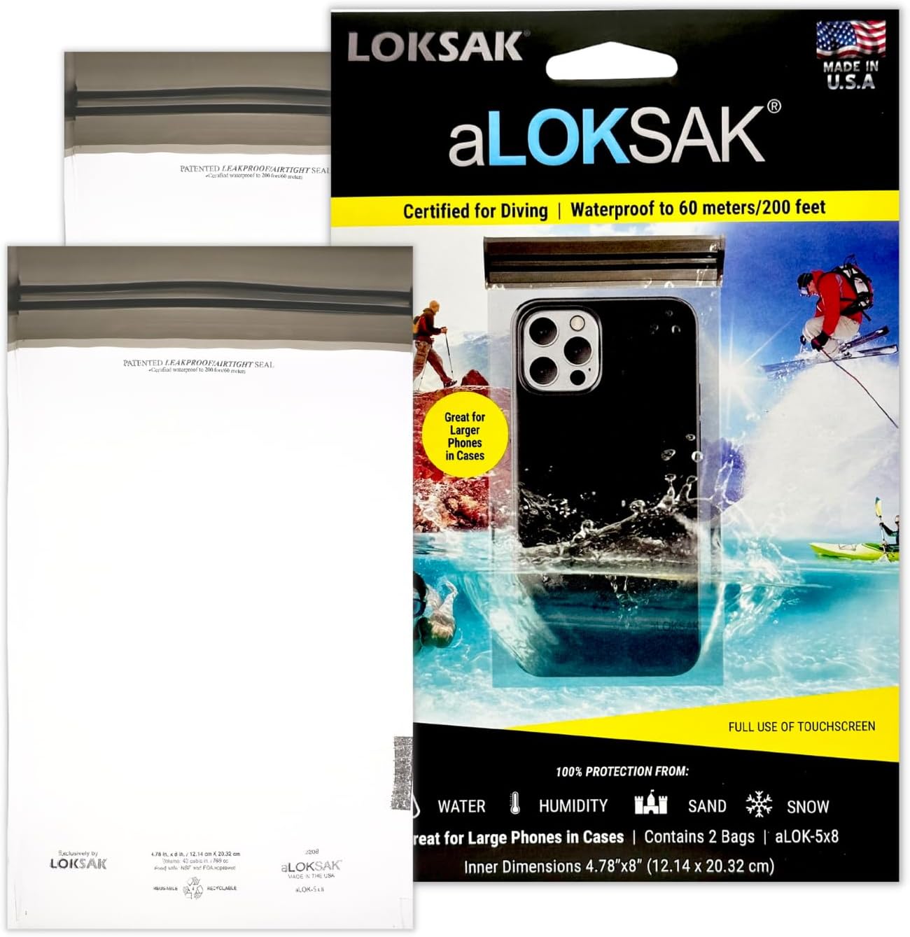 LOKSAK – aLOKSAK Waterproof Cellphone Dry Bags – Airtight Underwater Phone Pouch – Touch Screen Compatible – Diving Certified (2 Pack – 4.875 in x 8 in) Clear LOKSAK – aLOKSAK Waterproof Cellphone Dry Bags – Airtight Underwater Phone Pouch – Touch Screen Compatible – Diving Certified (2 Pack – 4.875 in x 8 in) Clear
