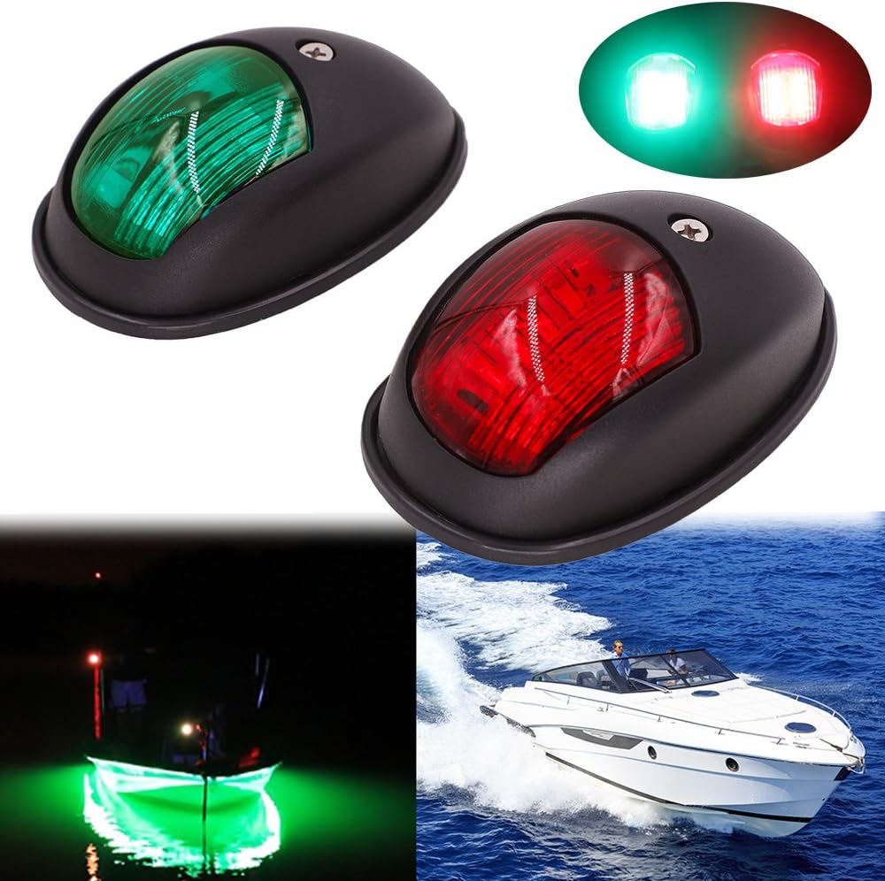 Obcursco Mounteen Boat Navigation Lights, New Marine LED Navigation Lamp, Safety and Brightness for Port Bow Side/Starboard/Chandlery Boat/Yacht/Skeeter [Red & Green LED] DC 12V - 24V (streamline)