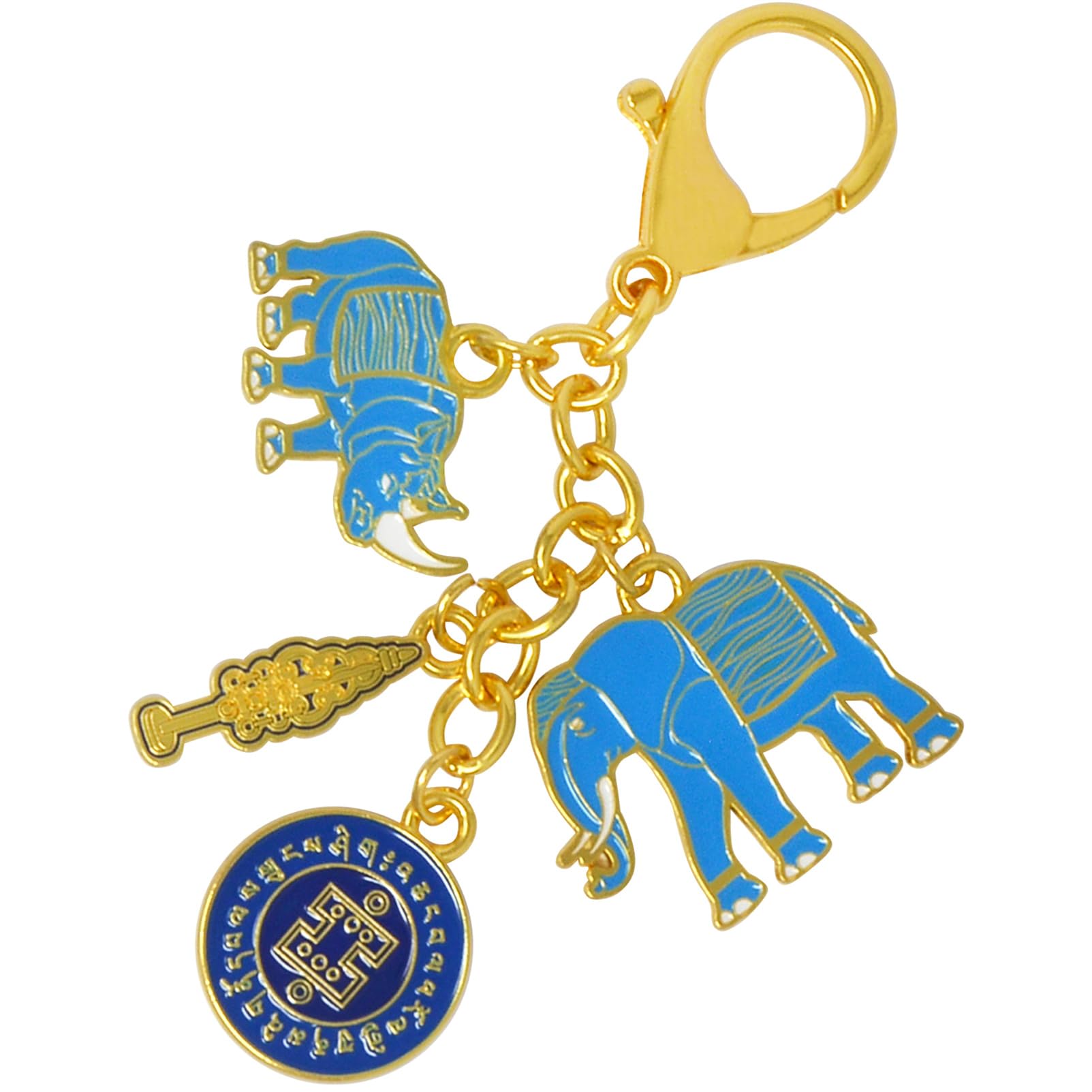 Juanxian2024 Feng Shui Flat Rhinoceros Elephant Buckle Elephant & Rhinoceros With Ksitigarbha Staff Amulet Keychain w5476