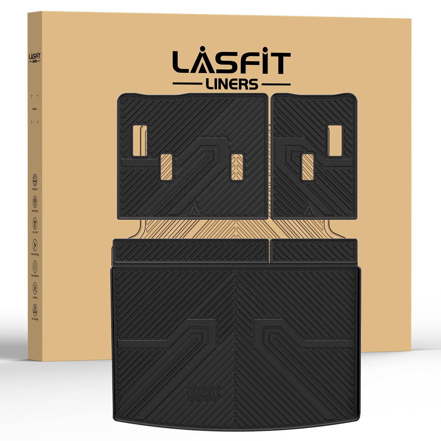 LASFIT Trunk Mat with Backrest Mat 2021-2025 for Chevrolet Chevy Suburban/GMC Yukon XL (Only Yukon XL, Not Fit Yukon)/Cadillac Escalade ESV (Only Escalade ESV, Not Fit Escalade)