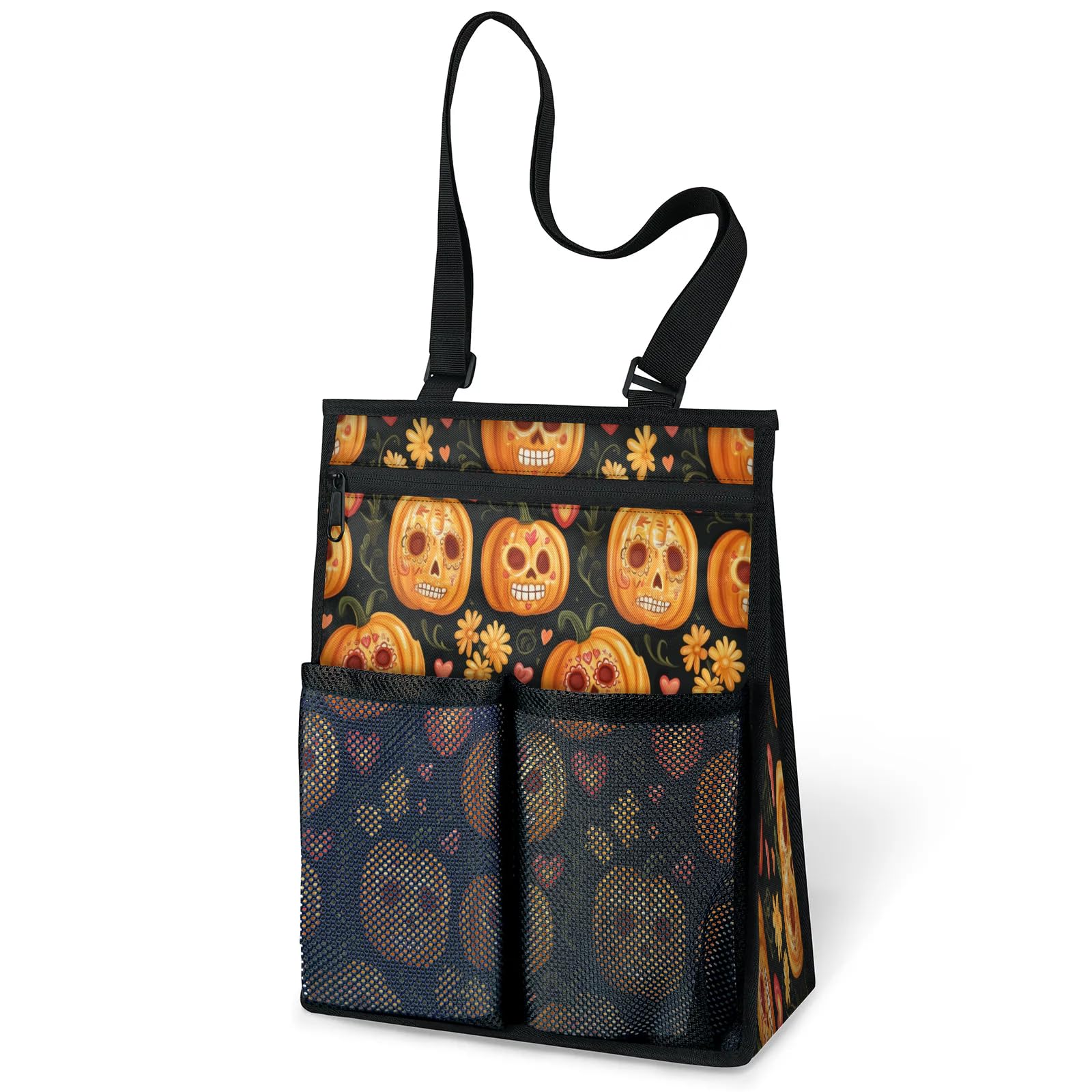 Ourtheme Pumpkins Skull Portable Shower Bag for Travel Gym Camp Beach Tote Shower Caddy Bags Hanging Toiletry Organizer