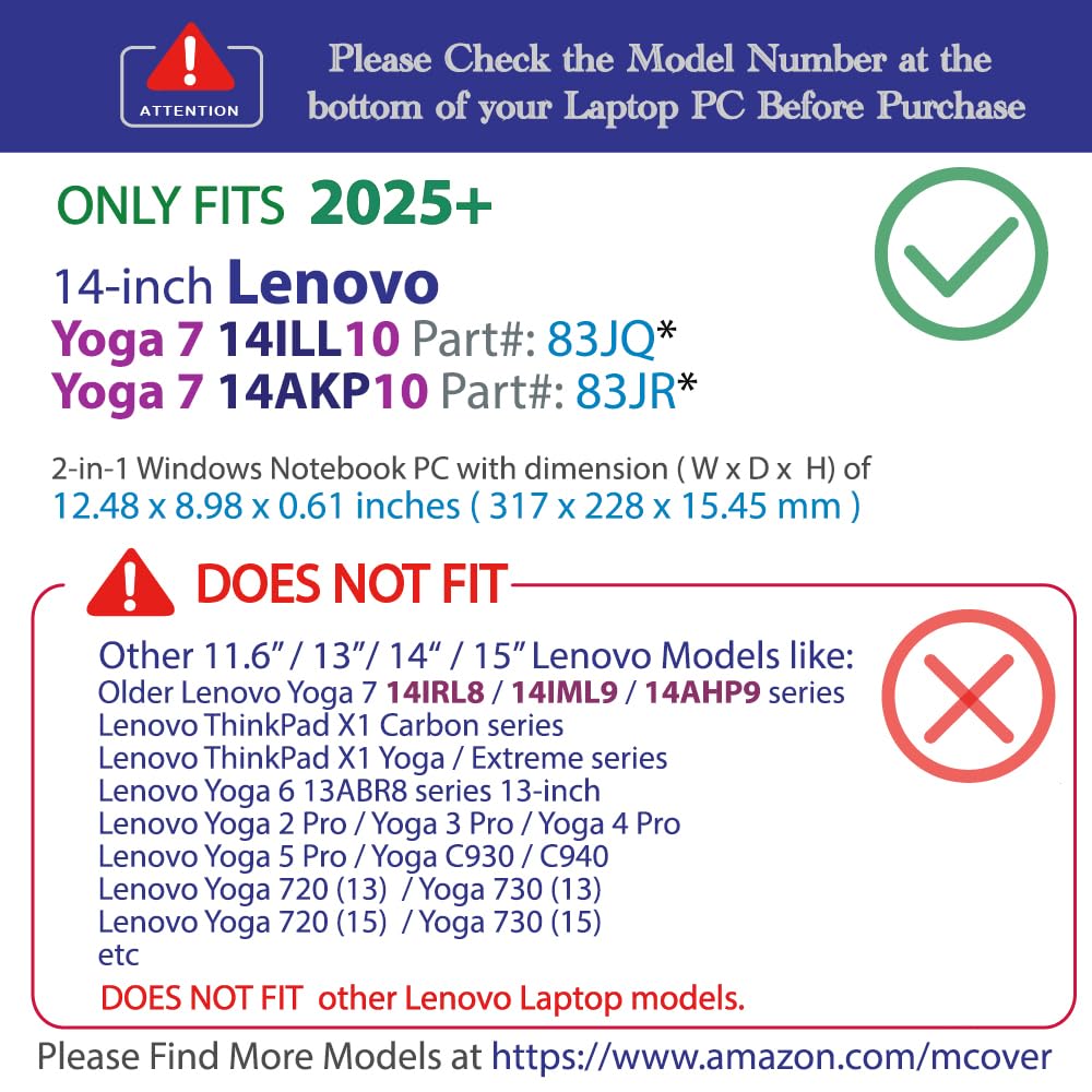 mCover - Étui uniquement compatible avec les ordinateurs portables Lenovo Yoga 7 2-en-1 de 14 pouces 14ILL10 | 14AKP10 séries Windows (2025~2026) (ne convient à aucun autre modèle) - Transparent