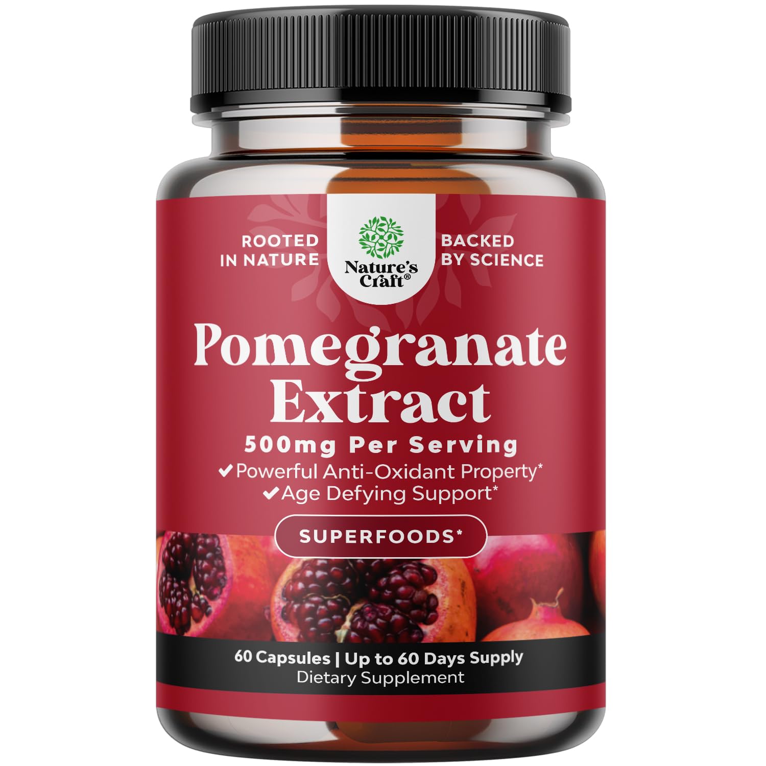 Pomegranate Extract Capsules Antioxidant Supplement - Natural Pomegranate Capsules for Heart Health Joint Support and Pre Workout for Men and Women - Nitric Oxide Supplement with Brain Health Vitamins