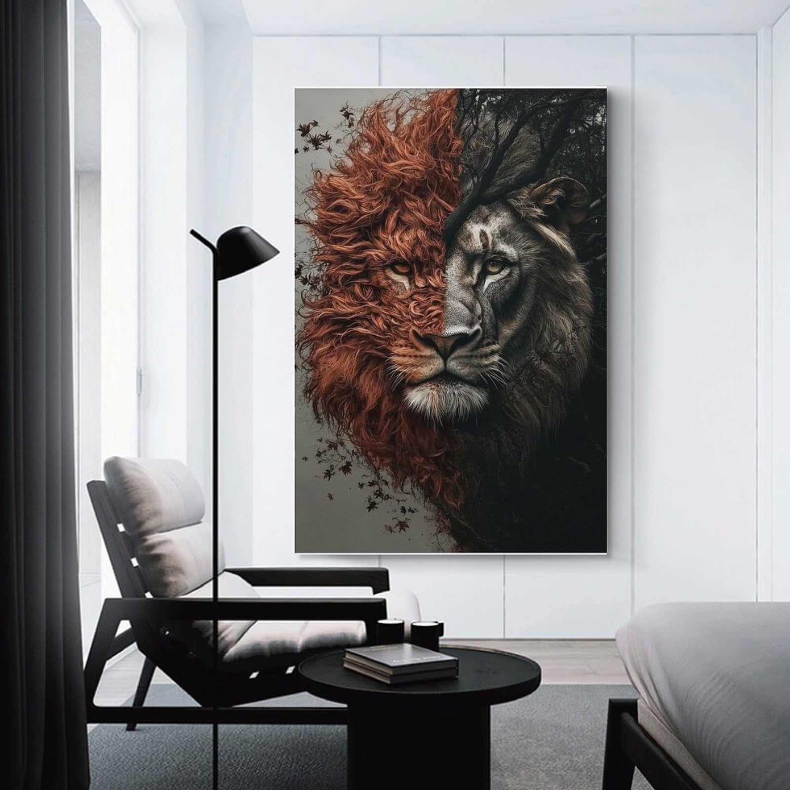 Junmoney Unframe-Style-14 Canvas Art Print Lion With Two Faces, 20X30inch(50X75cm), For Office, Study Or Home Workspace, Wall Art That Adds Style To Work Areas