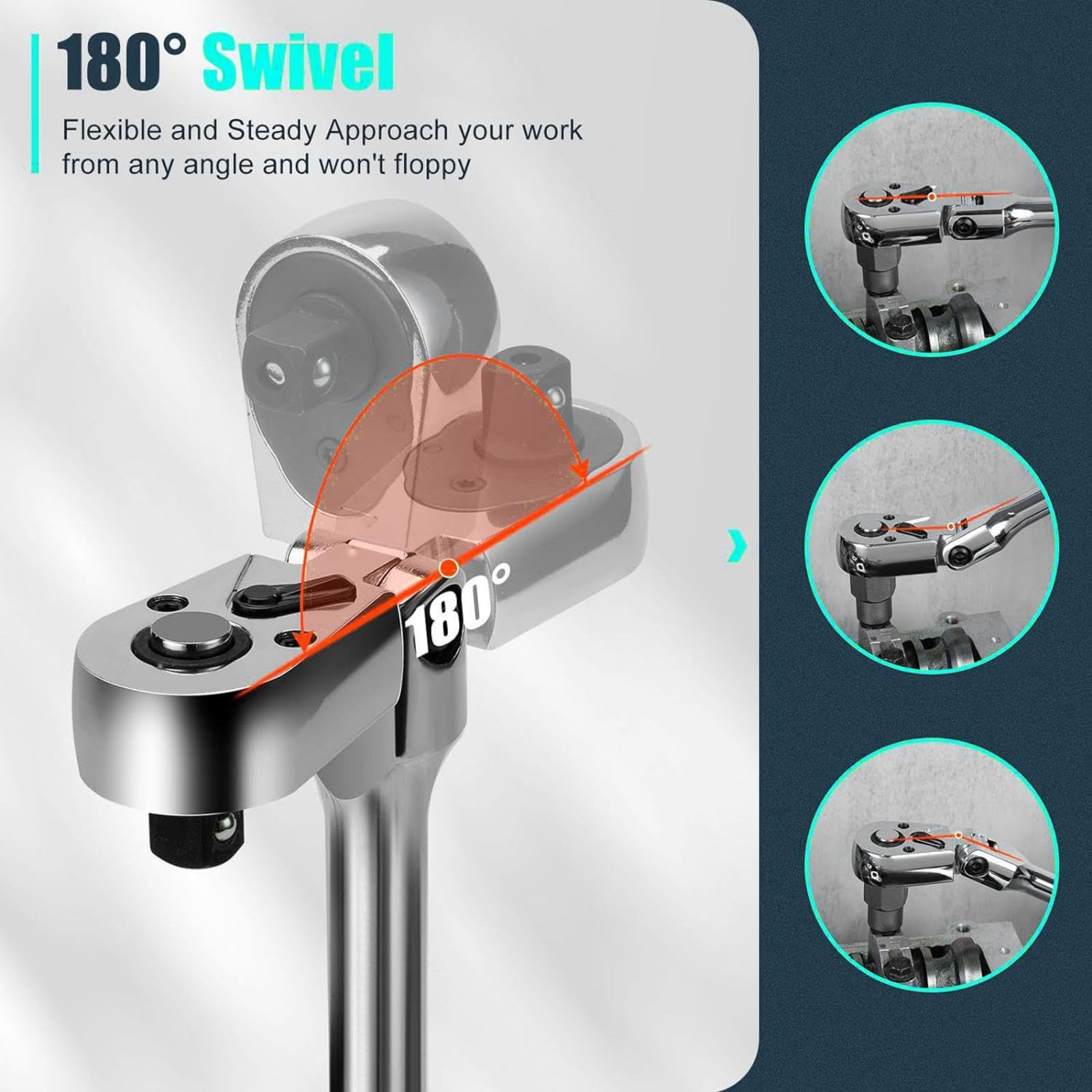 Set di ganci a cricchetto allungabili, chiave a cricchetto girevole a 180° | con attacco rapido, funzionamento da 1/4, 3/8, 1/2", chiave a cricchetto 72 denti, chiave a cricchetto regolabile in 6 pezzi,