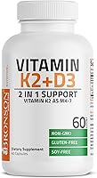 Vista 5 de Bronson Suplemento de Vitamina K2 D3 (MK7) Fórmula No-GMO Vitamina D3 5000IU (125 mcg) y 90 mcg K2 MK-7, Complejo D y K Fácil de Tragar, 60 Cápsulas