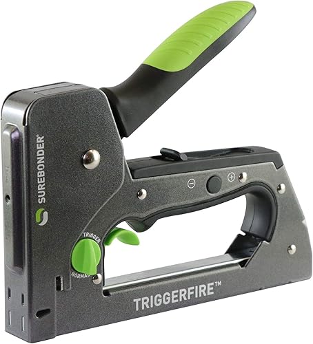 Miniatura 8 de Surebonder Triggerfire - Pistola grapadora de corona estrecha resistente para tapicería, bricolaje, aislamiento, carpintería, vallas, muebles.