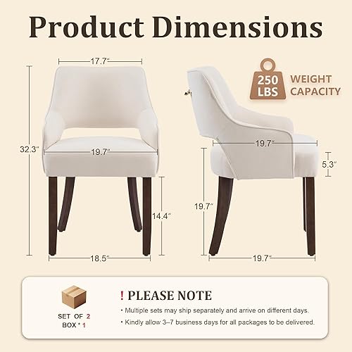 Miniatura 2 de MOJAY Juego de 2 sillas de comedor, modernas sillas de cocina tapizadas de mediados de siglo, silla de comedor de tela de lino beige con mango Juego