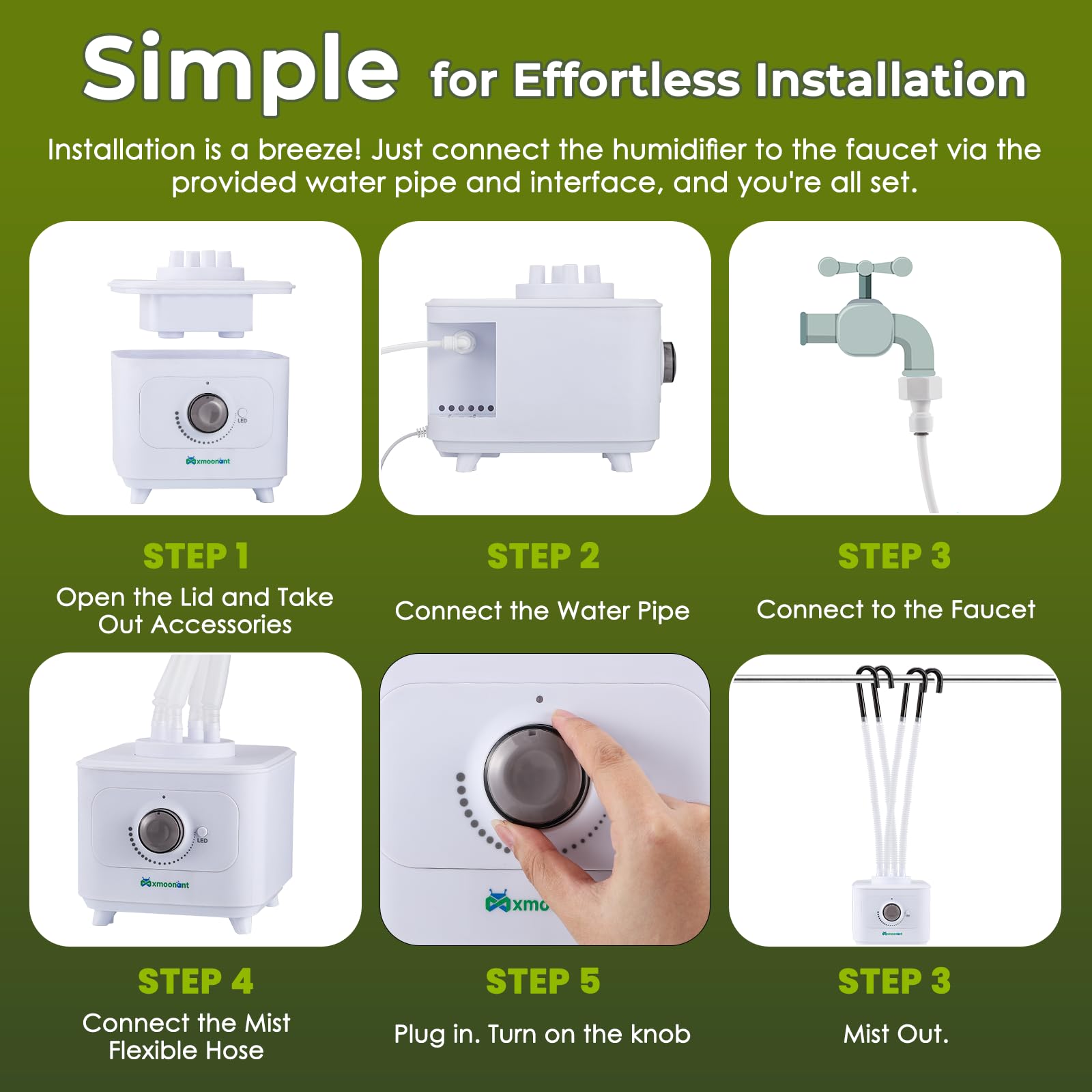 Mxmoonant - Humidificador automático (600 ml/h, sin depósito, manguera 4 m, accesorios de grifo, 4 x 1,8 m, extensiones para terrarios/reptiles/plantas